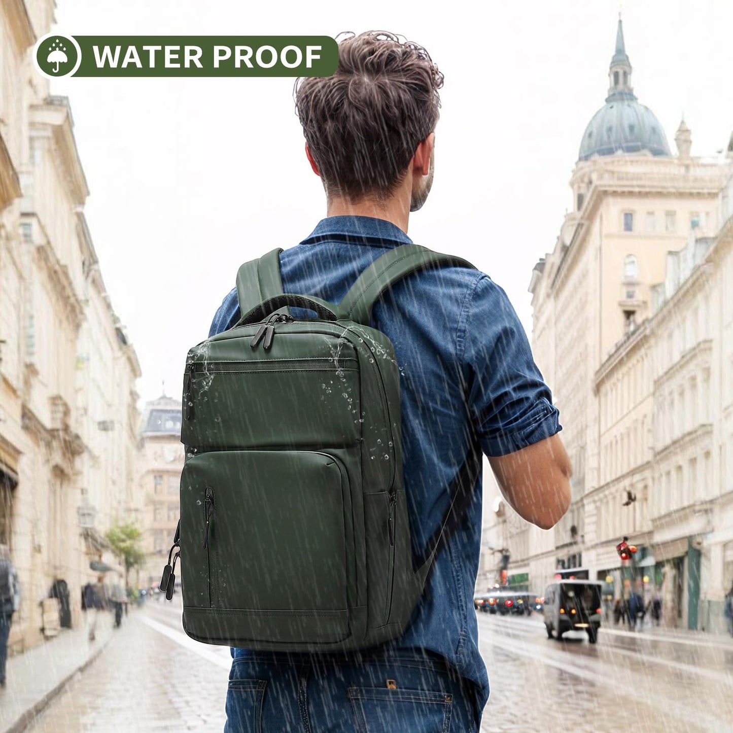 SUIKIHUM Waterproof Laptop Backpack for Men & Women, Flight Approved Anti-Theft Daypack with 15.6-inch Laptop Sleeve (Green)