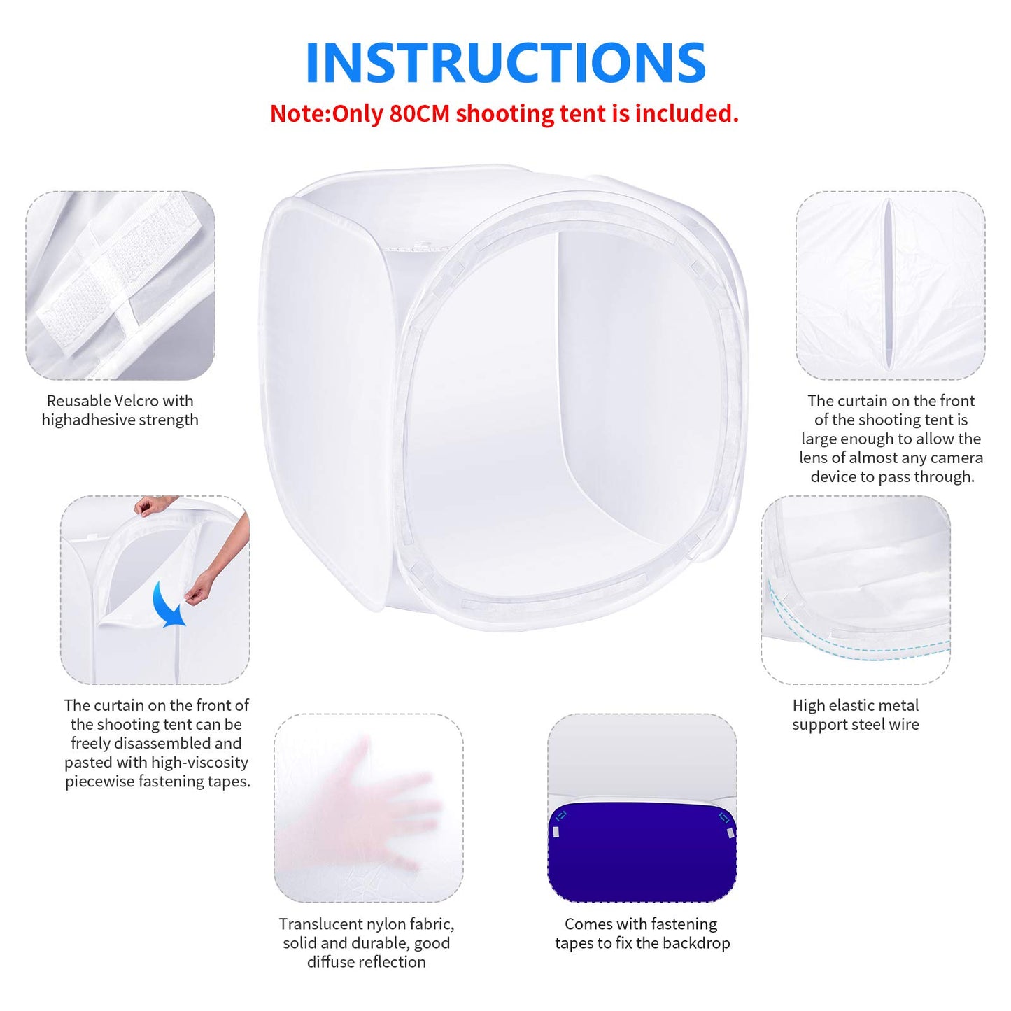 Neewer® 24x24 inch/60x60 cm Photo Studio Shooting Tent Light Cube Diffusion Soft Box Kit with 4 Colors Backdrops (Red Dark Blue Black White) for Photography
