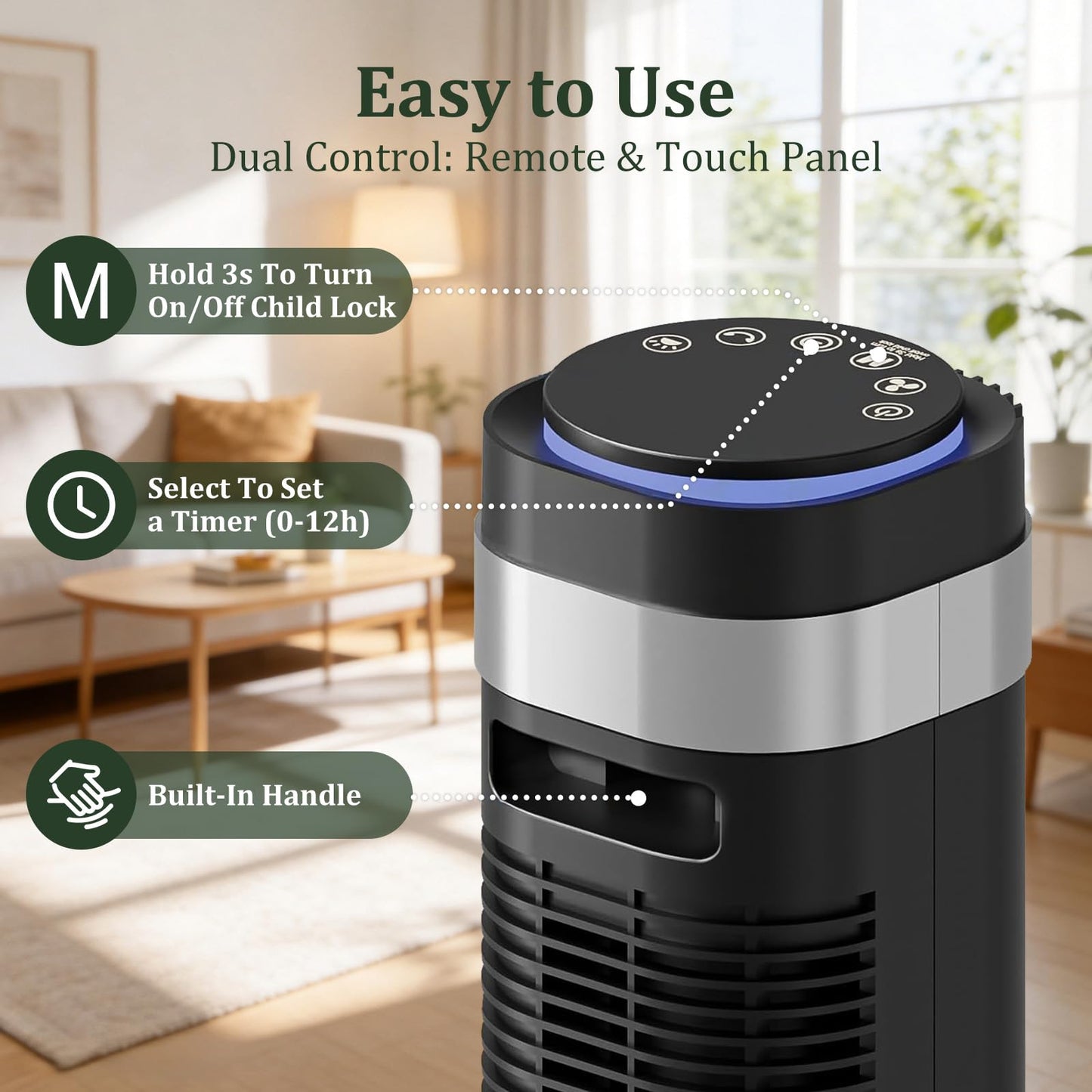 Tower Fan for Bedroom, 28dB Quiet Bladeless Oscillating Standing Fan with Remote, 5 Speeds & 4 Modes, 12H Timer, LED Display, 22.3ft/s High Velocity Cooling Floor Fan for Home, Office (Black)