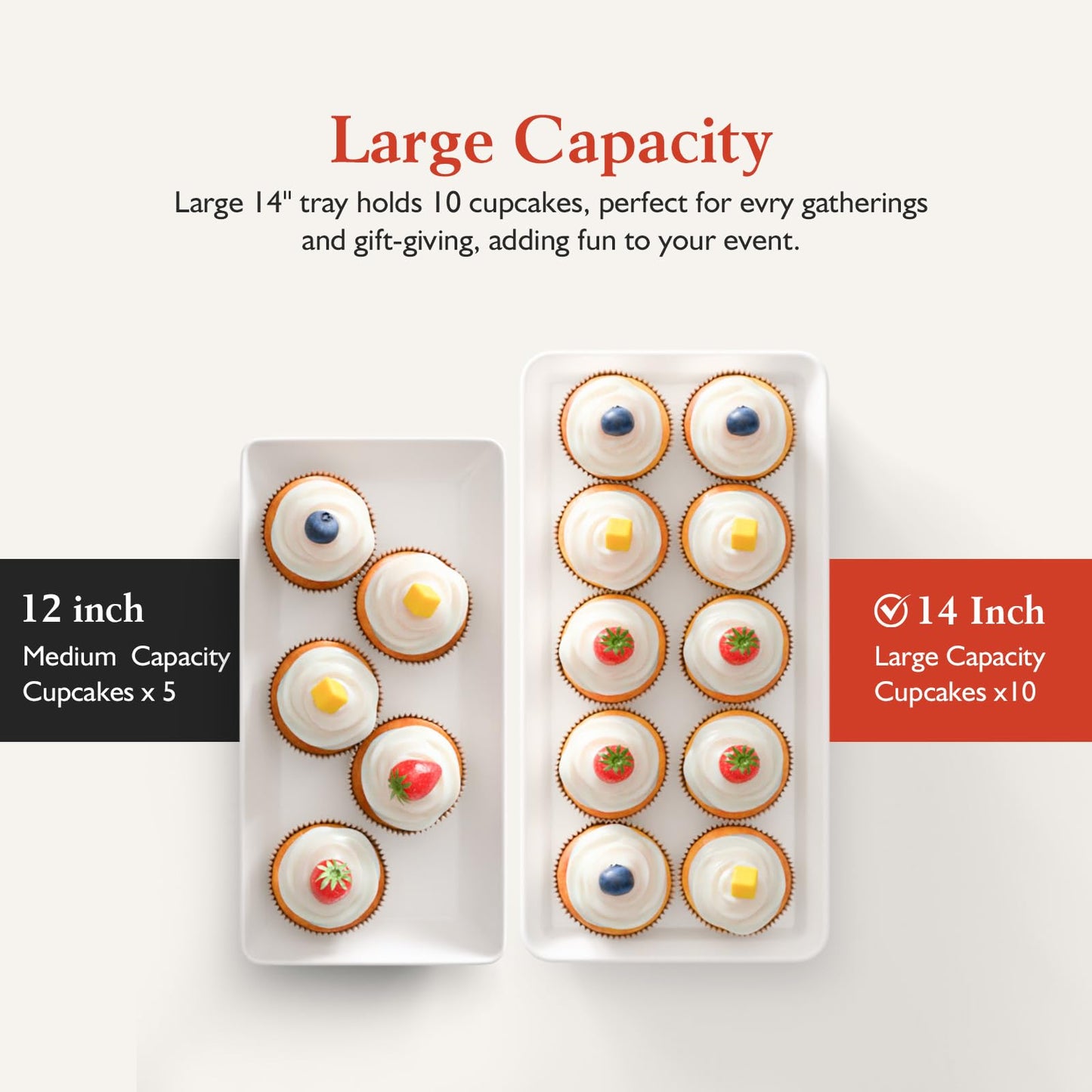 3-Tier Melamine Serving Tray Set, 14"x7" Platters for Serving Food, White Reusable Trays with Black Metal Display Stand for Cupcakes, Sevring Food, Dessert, Fruit, Cookie, Black