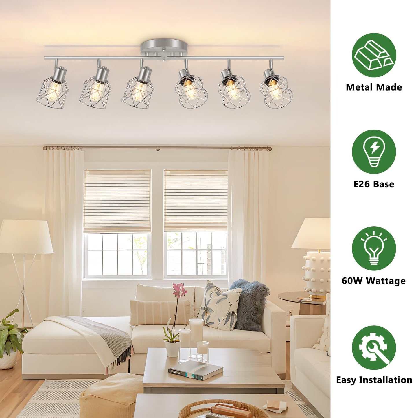 Baocuz 6-Light Brushed Nickel Multi-Directional Semi Flush Mount Ceiling Light, Kitchen Light Fixtures Ceiling Mount, Modern Metal Cage Close to Ceiling Lamp for Dining Room Hallway Entryway