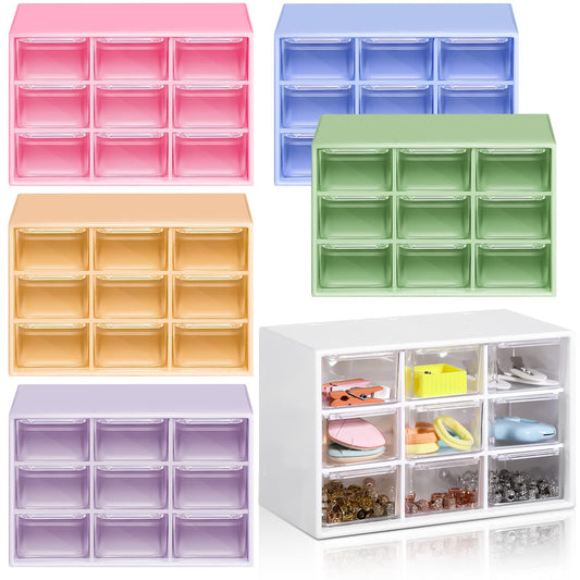 Amyhill 6 Pcs Mini Drawer Organizer Small Organizer with 9 Drawers Plastic Desktop Craft Storage Box for Office Home Room Jewelry Cosmetics Collection(Multicolored)