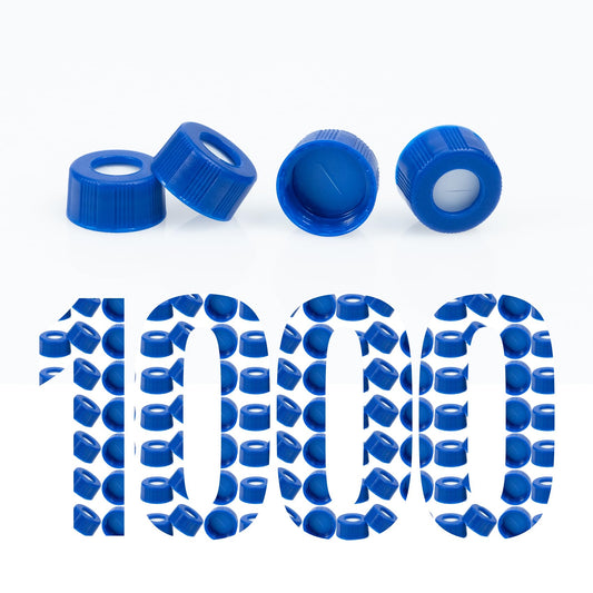 ALWSCI 1000PCS Blue 9-425 Open Top Ribbed Screw Cap, 2 ml HPLC Vial Caps, Pre-Slit 9 mm Blue PTFE/White Silicone Liner