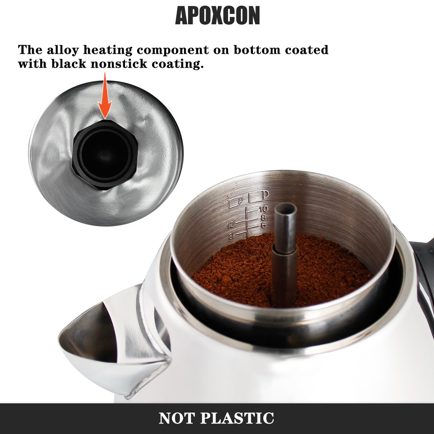 APOXCON Electric Coffee Percolator, Stainless Steel, with Clear Brew Progress Knob, No-Drip Spout, Auto Keep Warm, Cordless Serving, 10 Cup, Silver
