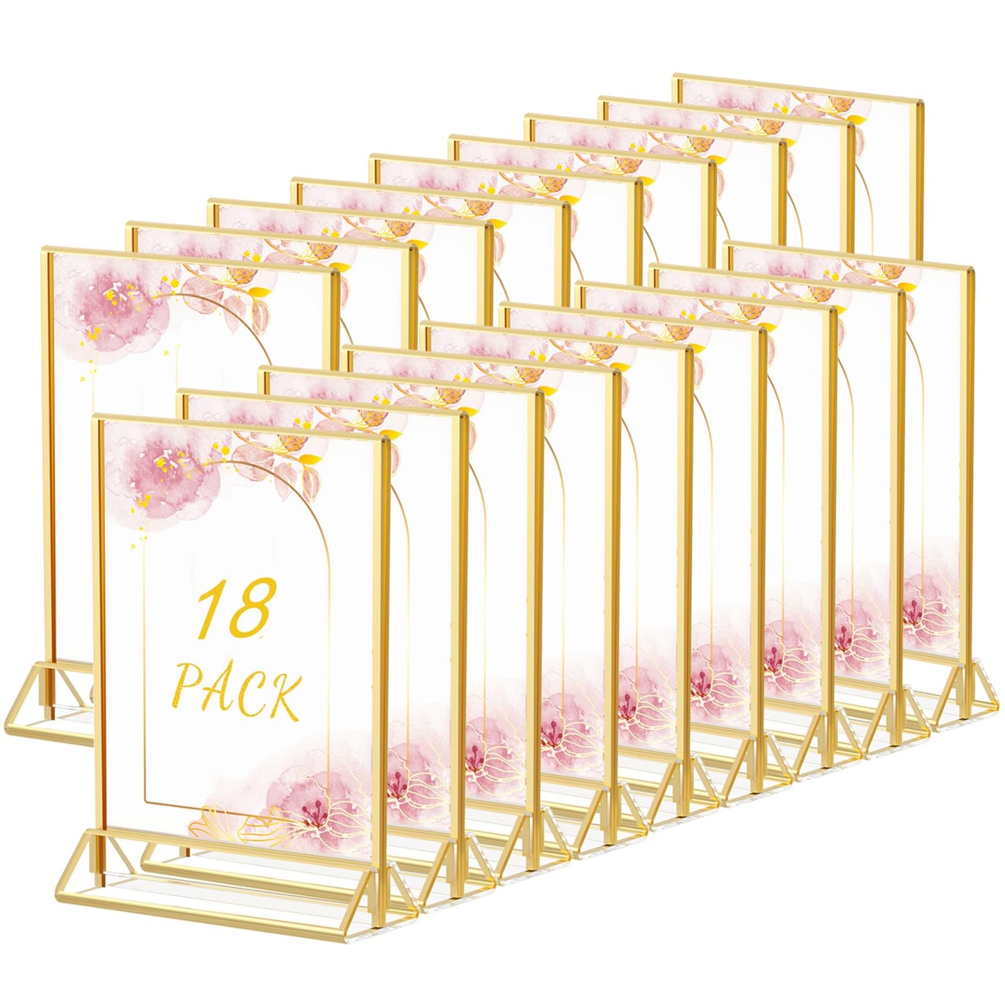 HIIMIEI 18 Pack Gold Sign Holders 4x6'' Acrylic Double Sided Table Menu Display Stand, Wedding Table Numbers Holder