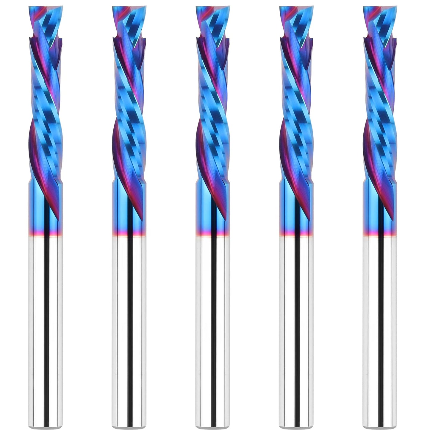 EANOSIC 5PCS Compression Spiral Router Bits 1/4" Shank,1-1/4" Cutting Length, Extra Long 3 Inch, Carbide UP Down Cut CNC Router Bits End Mill for Wood Mortises Carving Engraving