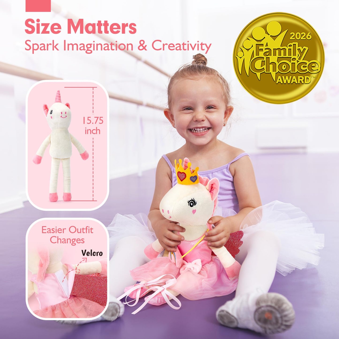 Unicorns Toys for Girls Age 4-6 Ballerina Doll Stuffed Animal Girl Toys Age 4-5 Ballet Dress up Doll 3 Set Clothes with Plush Bag 4 Year Old Girl Birthday Gifts 5 Year Old Girls Easter Basket Stuffers