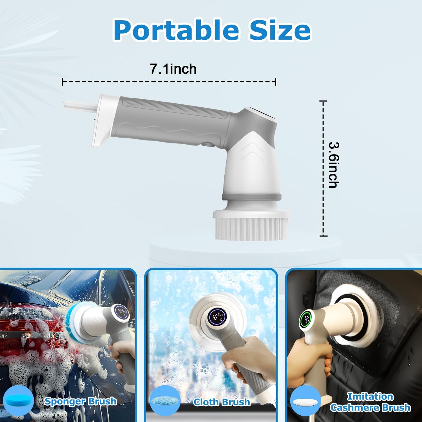 DAESUNG Electric Spin Scrubber, Cordless Power Scrubber & Electric Cleaning Brush with 7 Replaceable Heads, Dual Speed IPX7 Waterproof Handheld Scrubber for Bathroom, Shower & Tile Cleaning