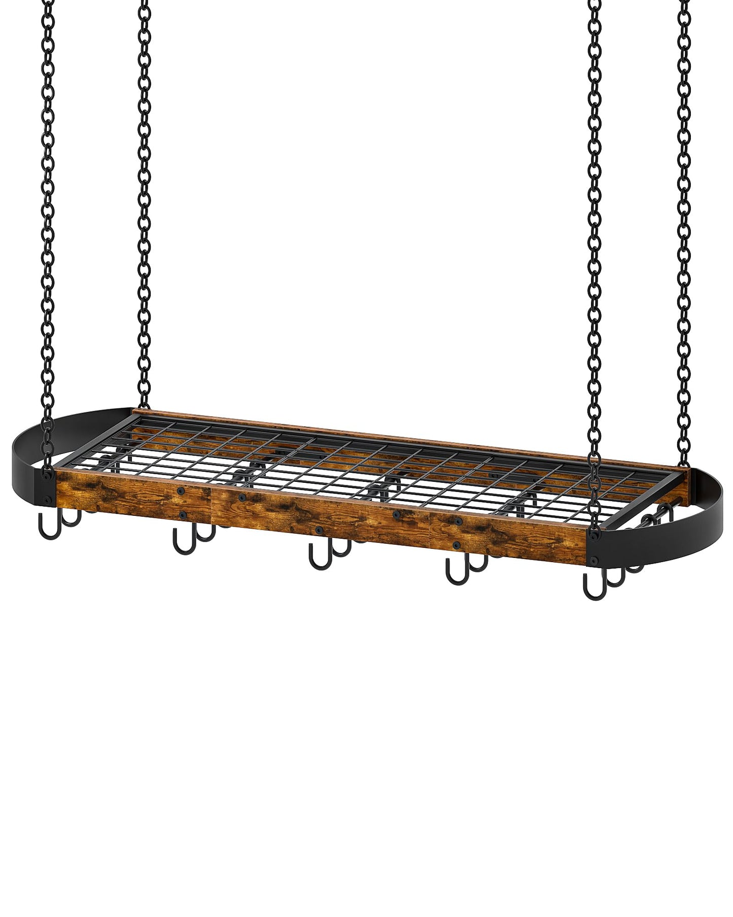 CHOEZON 39.4-Inch Hanging Pot Rack, Space-Saving Pot Hanger for Kitchen, Ceiling Pan Hanging Rack with 16 Detachable S Hooks, Sturdy Metal Frame, Industrial Style, Rustic Brown and Black TPR10BF