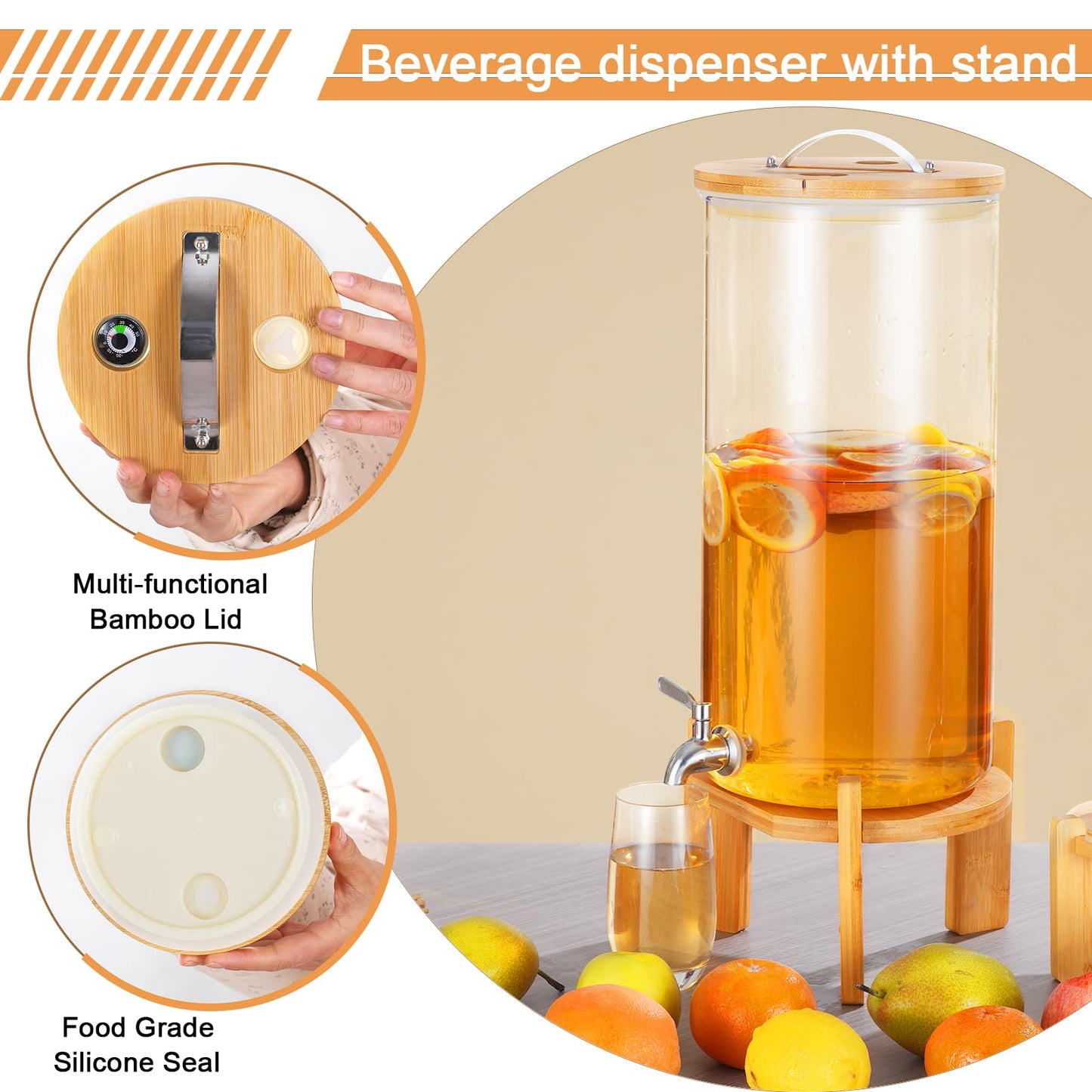 Beverage Dispenser,2.9 Gallon Glass Drink Dispenser with Stand,Glass water dispenser with Spigot, Large Drink Dispensers for Parties,Water Dispensers for Bar,Wedding,Restaurants 11L