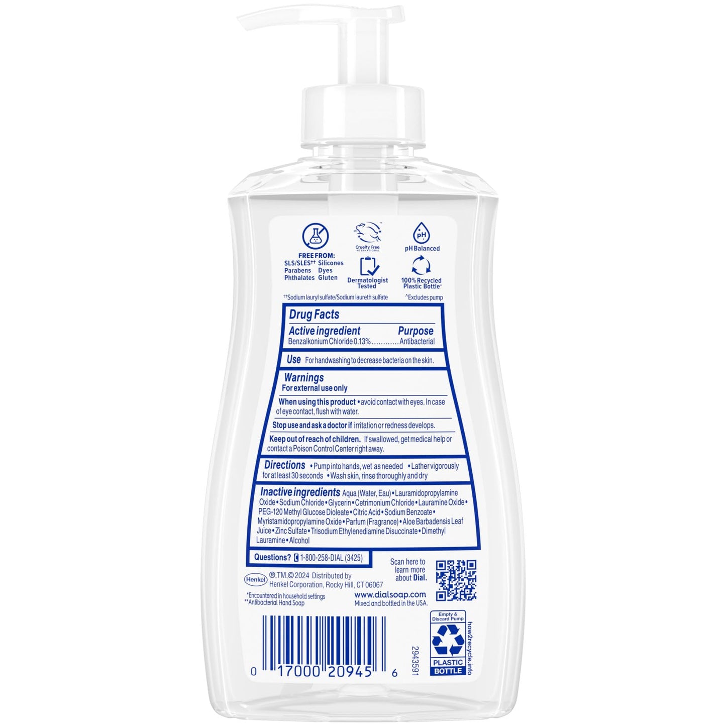 Dial Antibacterial Liquid Hand Soap, Aloe, 11 fl oz (Pack of 12)