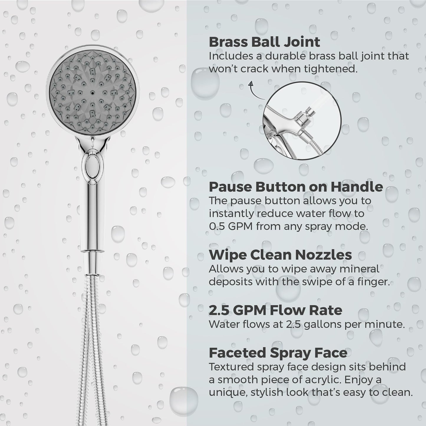 Pfister HydroFuse Handheld Shower Head with Magnetic Docking 6-Function High Pressure 2.5 GPM Polished Chrome Finish Hose Included for Bathroom Shower 016HFM01CC