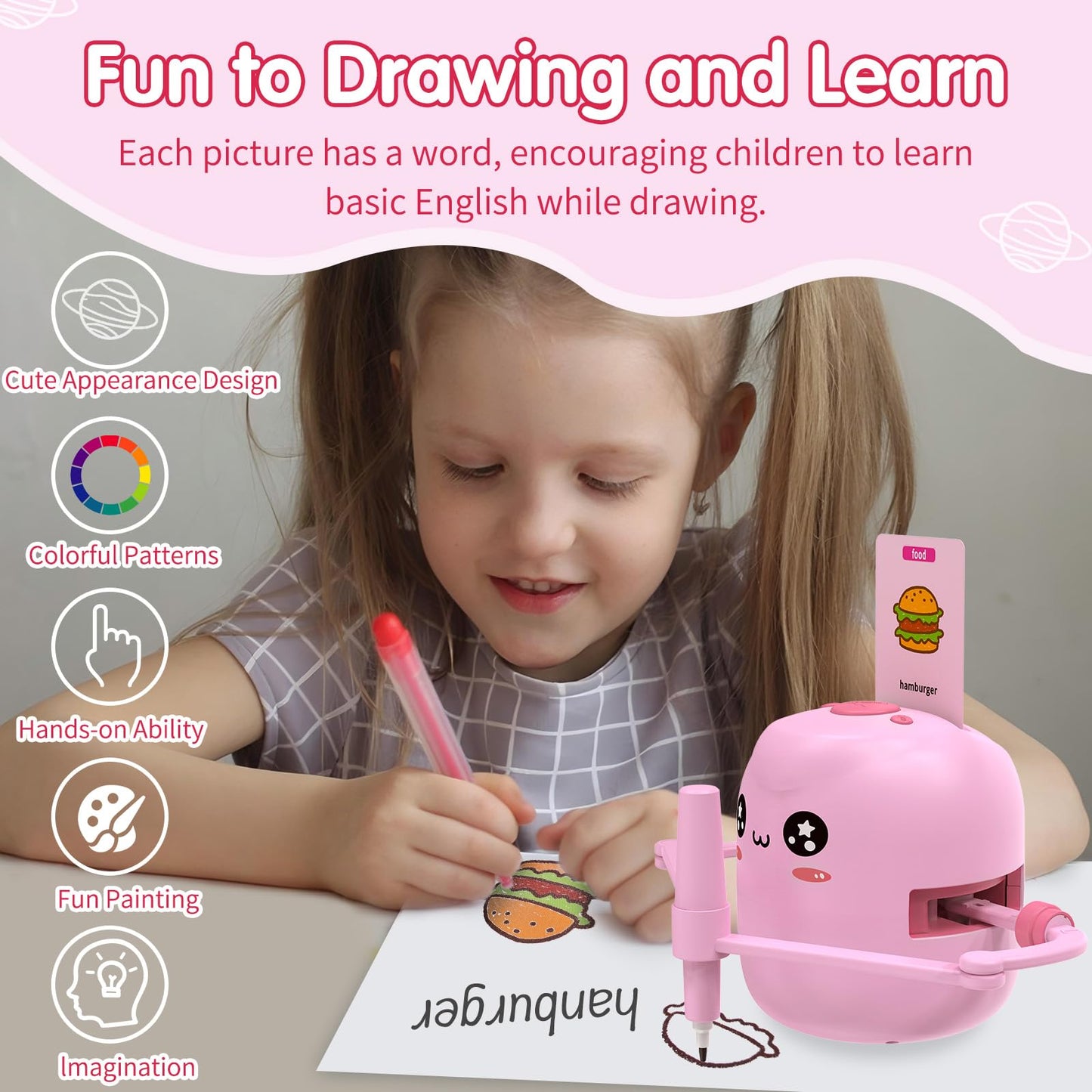 Drawing Robot for Kids with 150 Cards, Interactive Educational Painting Robot with Voice Interaction, Montessori Drawing Learning Toy for 5 6 7 8 9 Boys Girls Birthday Present