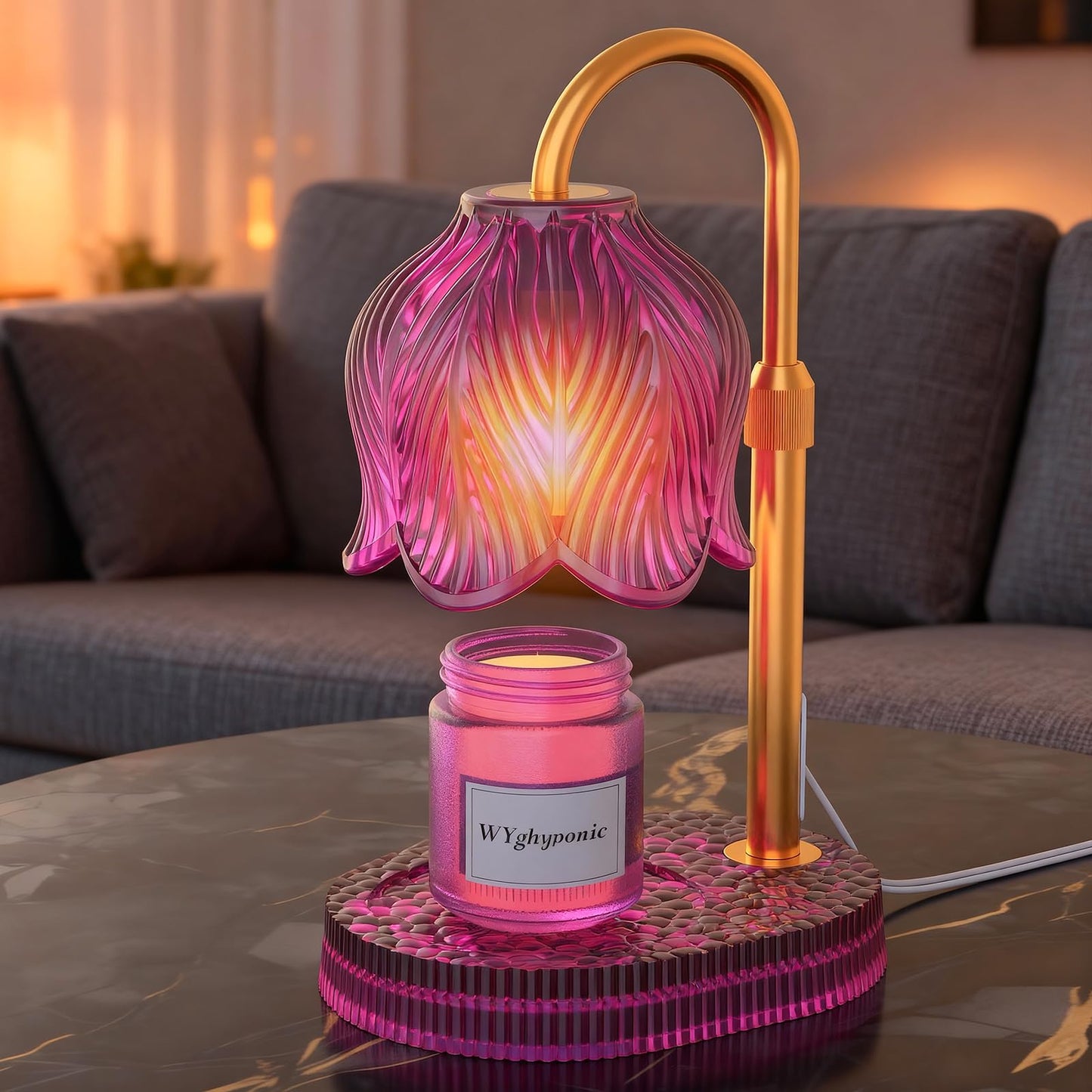 WYghyronic Candle Warmer Lamp with Adjustable Height - Flameless 4-Level Dimmable Wax Warmer, Timer Function & Stylish Design in Multiple Colors (Pink)