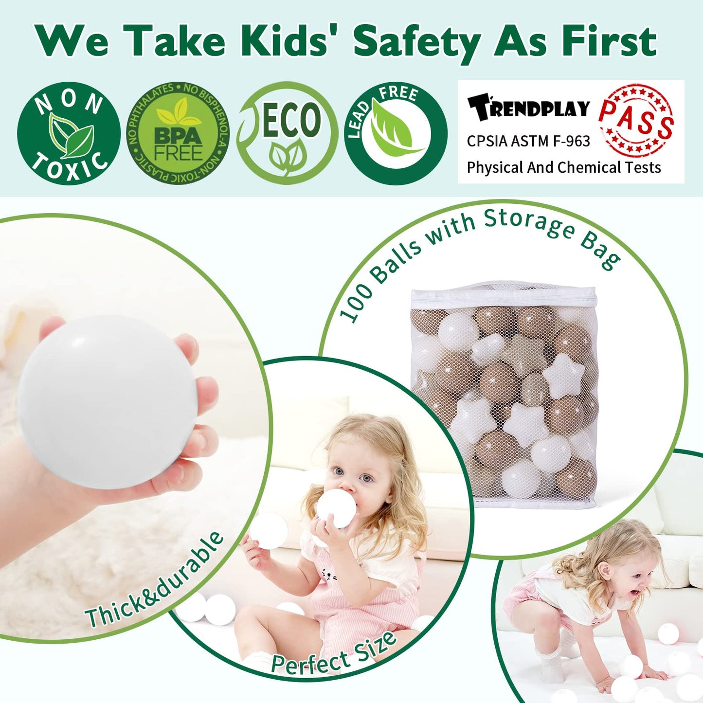 TRENDPLAY 100 Star Ball Pit Balls - BPA&Phthalate Free Non-Toxic Play Balls Soft Plastic Balls for 1 2 3 4 5Years Old Toddlers Baby Kids Birthday Pool Tent Party (2.16inches) Milktea+Coffee+Beige