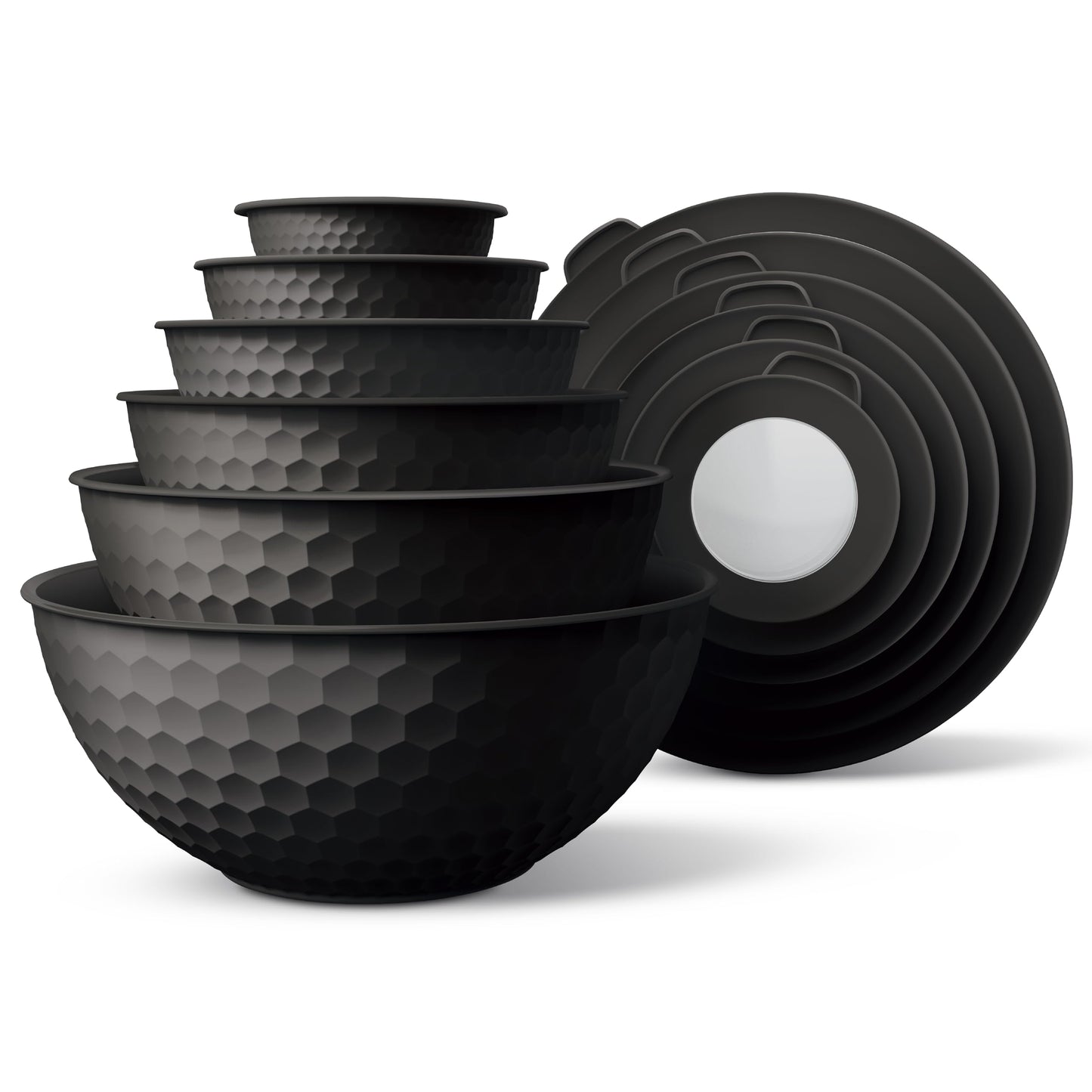 COOK WITH COLOR Mixing Bowls with Lids - 12 Piece Plastic Nesting Bowls Set includes 6 Prep Bowls and 6 Lids, Microwave Safe Mixing Bowl Set, Black Embossed