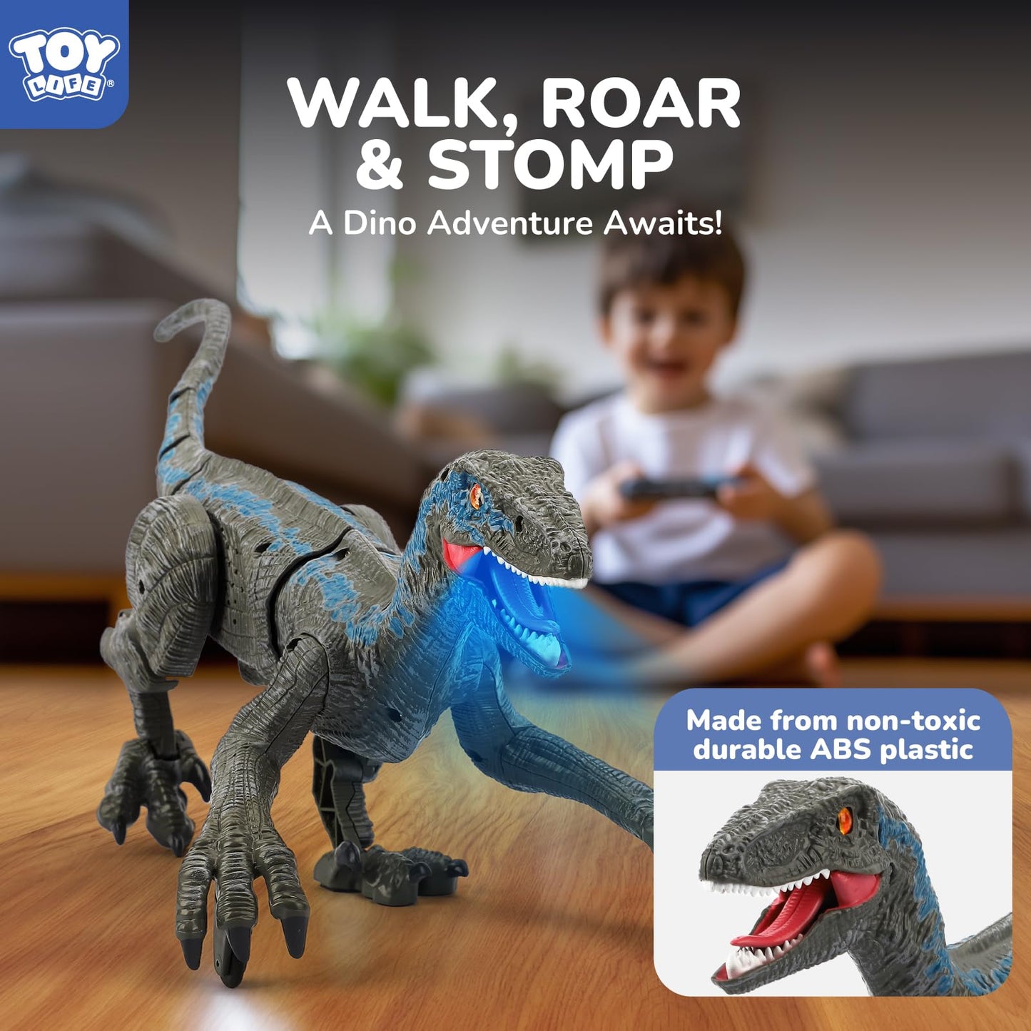 STEAM Life Remote Control Velociraptor Dinosaur Toy for Kids – Realistic RC Dino with Sounds, Lights & Walking Action – Rechargeable Raptor Toy for Boys & Girls