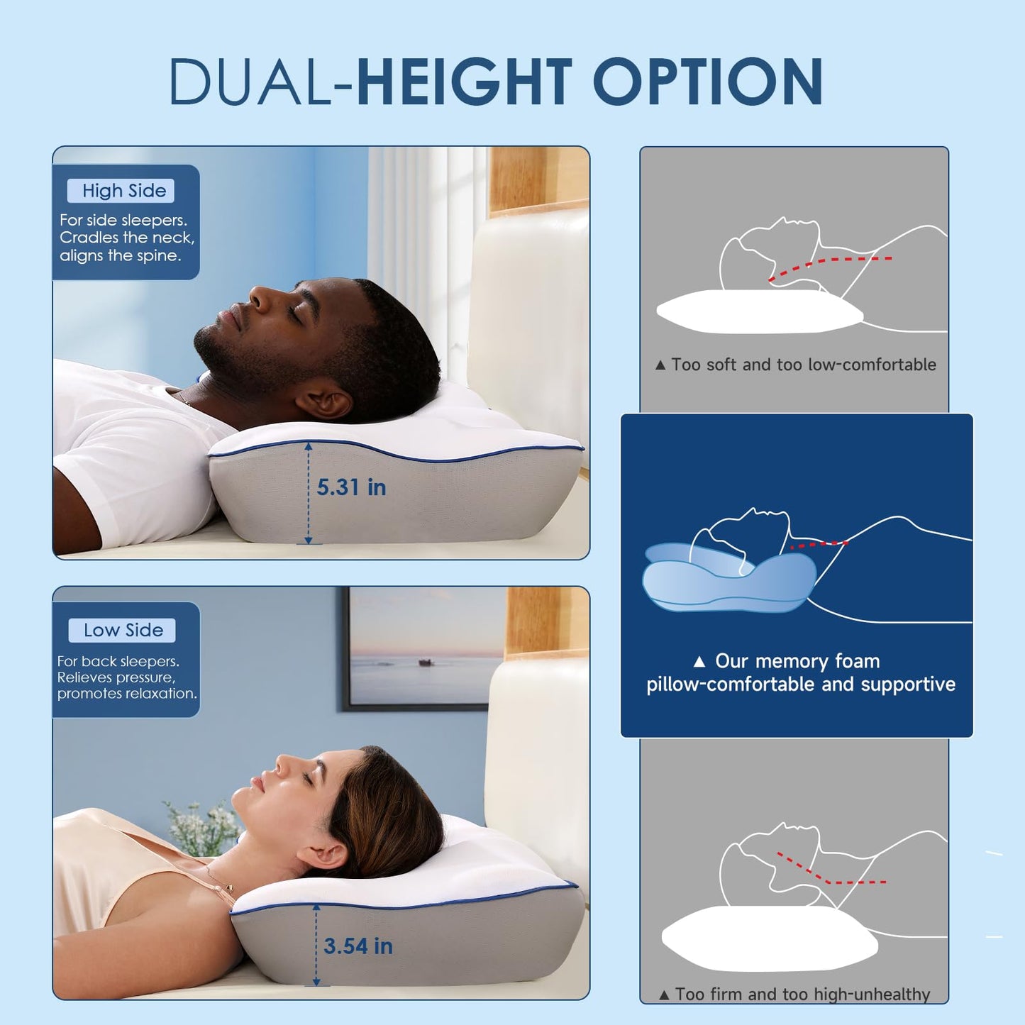Patented Cervical Pillow for Neck Pain Relief, Ultra Cooling Ergonomic Contour Neck Pillow with 3D Ice-Silk Mesh Cover and Oeko-TEX Memory Foam, Orthopedic Pillow for Back Stomach Sleepers (Large)