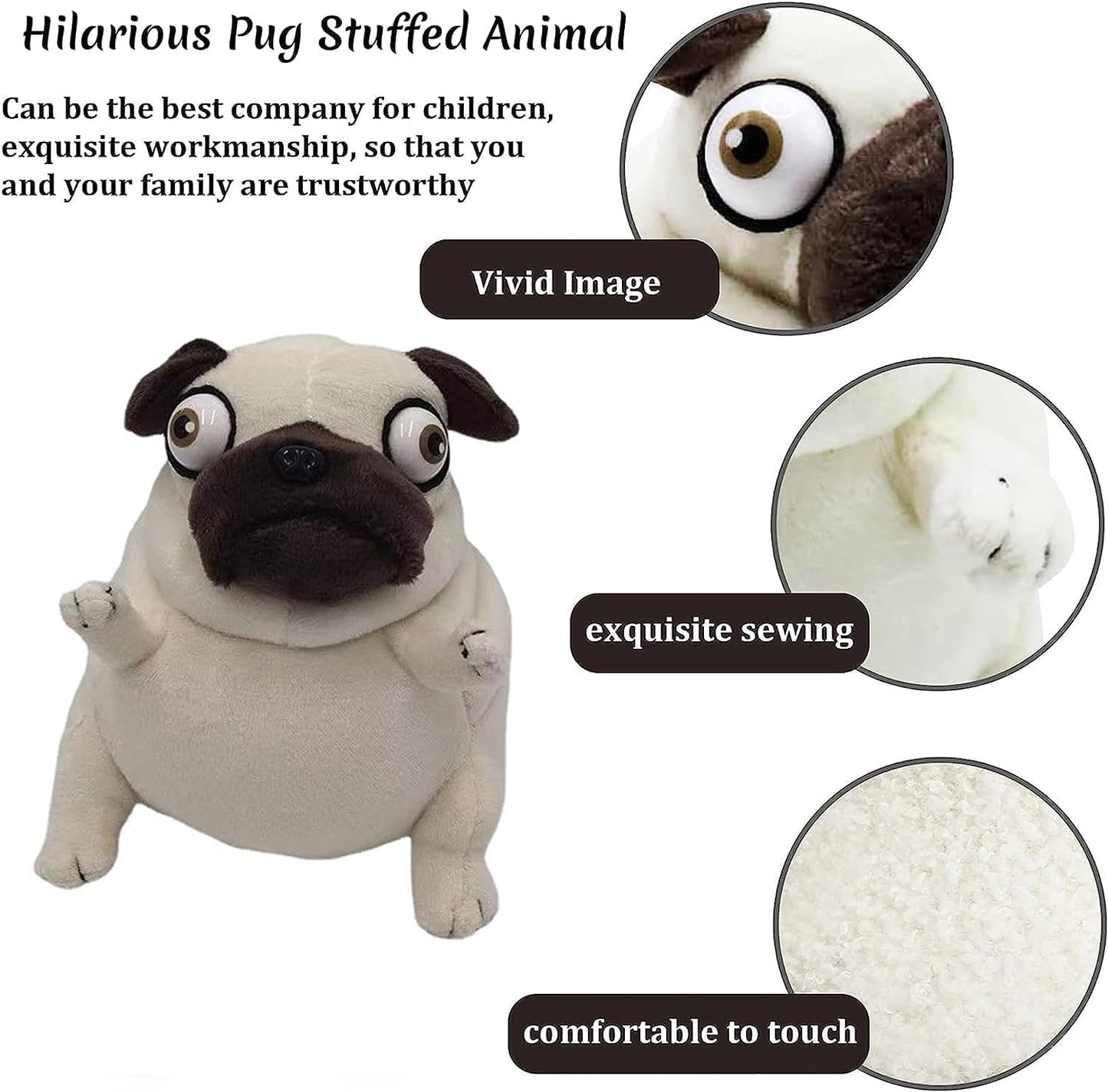 Pug Plush Toy 16" Hilarious Stuffed Animal Funny Ugly Cute Pug Weirdo Stuffed Animal Pug Plushies for Kids Boys Adults Valentines Birthdays Gift