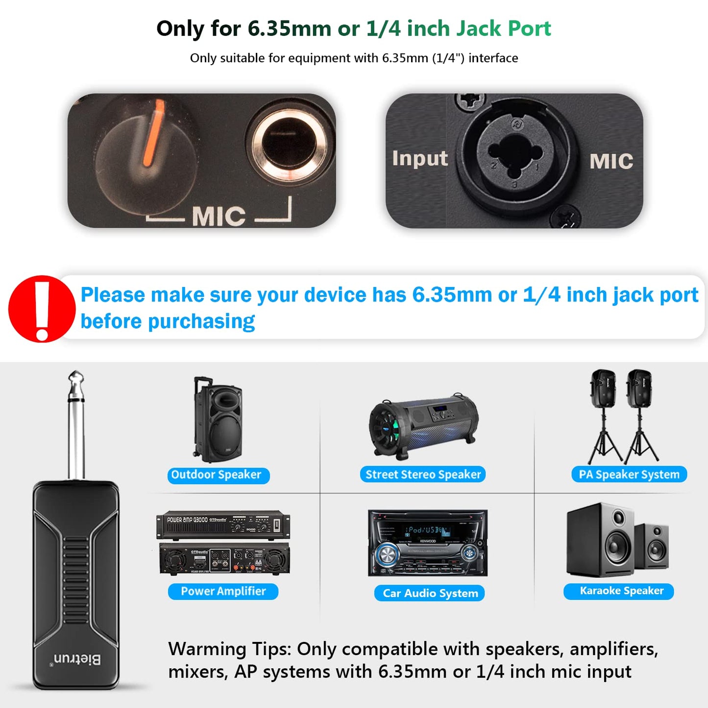 Wireless Microphone, Bietrun UHF Metal Dual Handheld Cordless Dynamic Mic System with Rechargeable Receiver, 1/4‘’Output, for Karaoke, Church, Speech, Wedding, Party Singing(160 ft Range)-Auto Connect