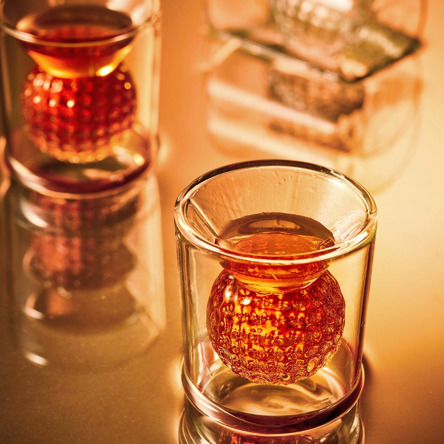 CRAFTGEN Golf Ball Shot Glasses Set of 4, Funny Handmade Birthday Gifts for Men and Women - 2oz Double Walled with 3D Shape Golf Ball Inside, Tequila, Whiskey, Cocktail Presents for Golfer