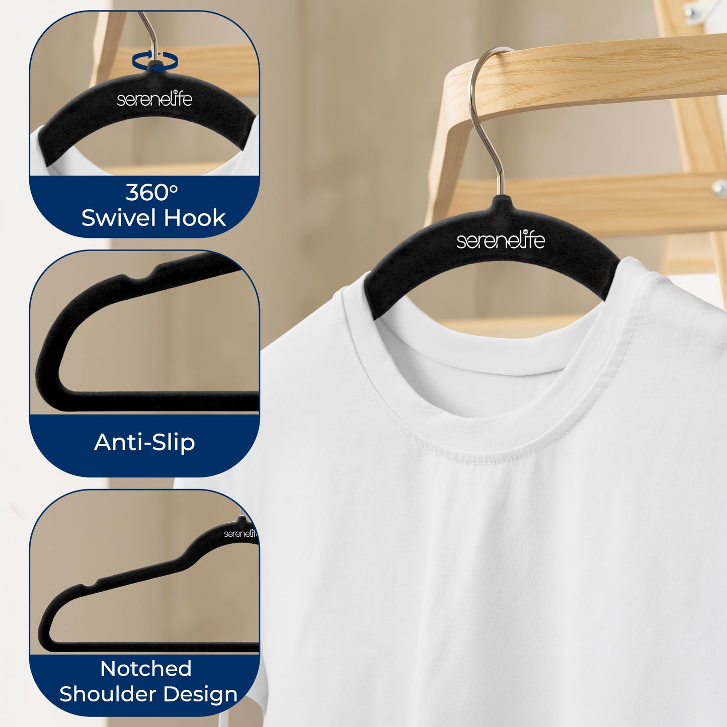 SereneLife Velvet Hangers – 100 Pack, Slim & Space Saving for Closets
