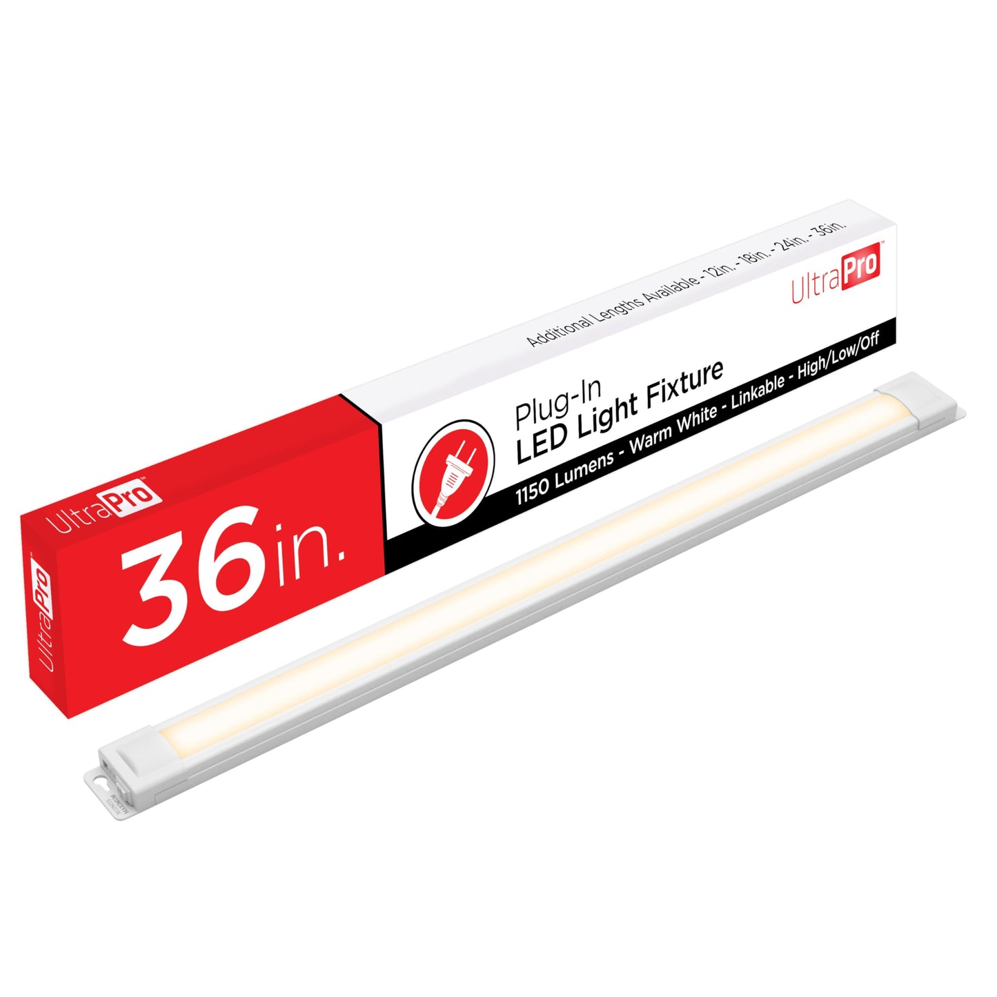 UltraPro 36 inch Plug-in Linkable Under Cabinet Lights, High/Low/Off, Warm White Light (2700K), LED Under Cabinet Lighting, Under Counter Lights for Kitchen, 44108