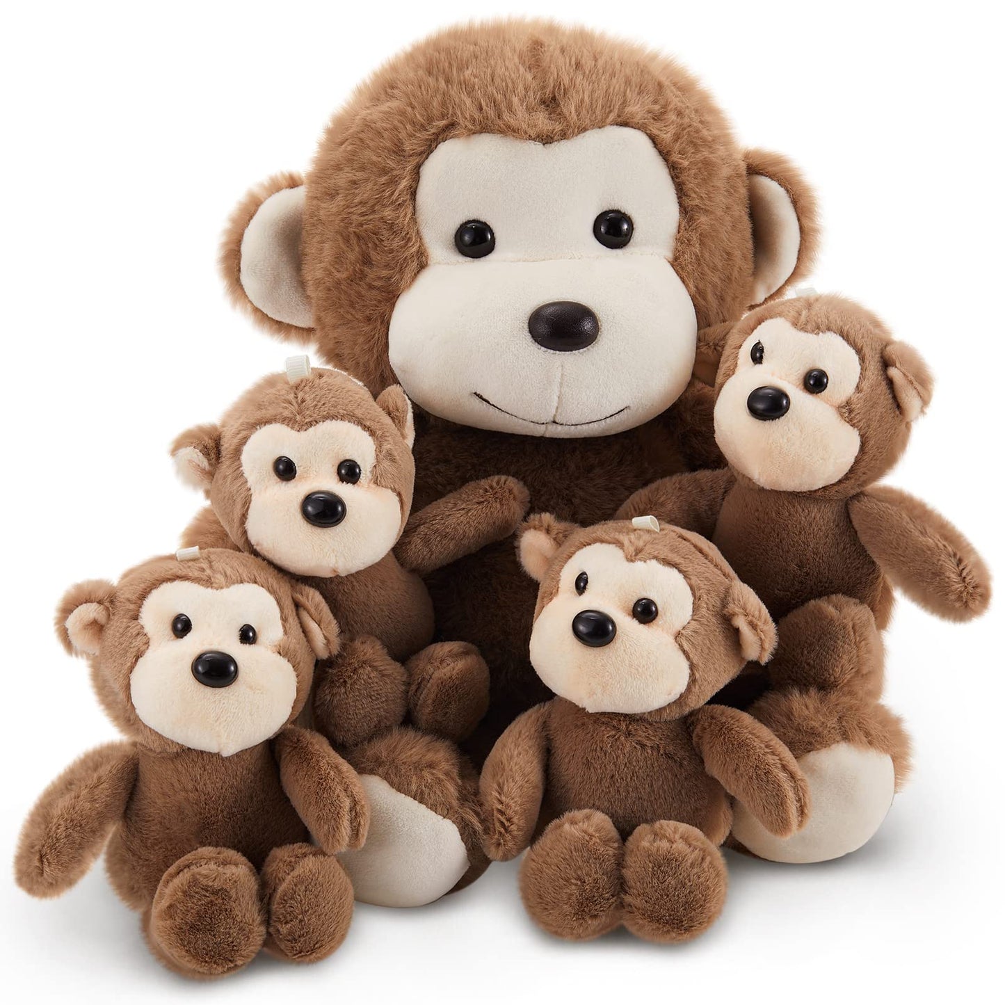 Lewtemi 5 Pack Big Monkey Plush Toy with 4 Cute Monkeys Plush Toy for Boys Girls Birthday Gifts