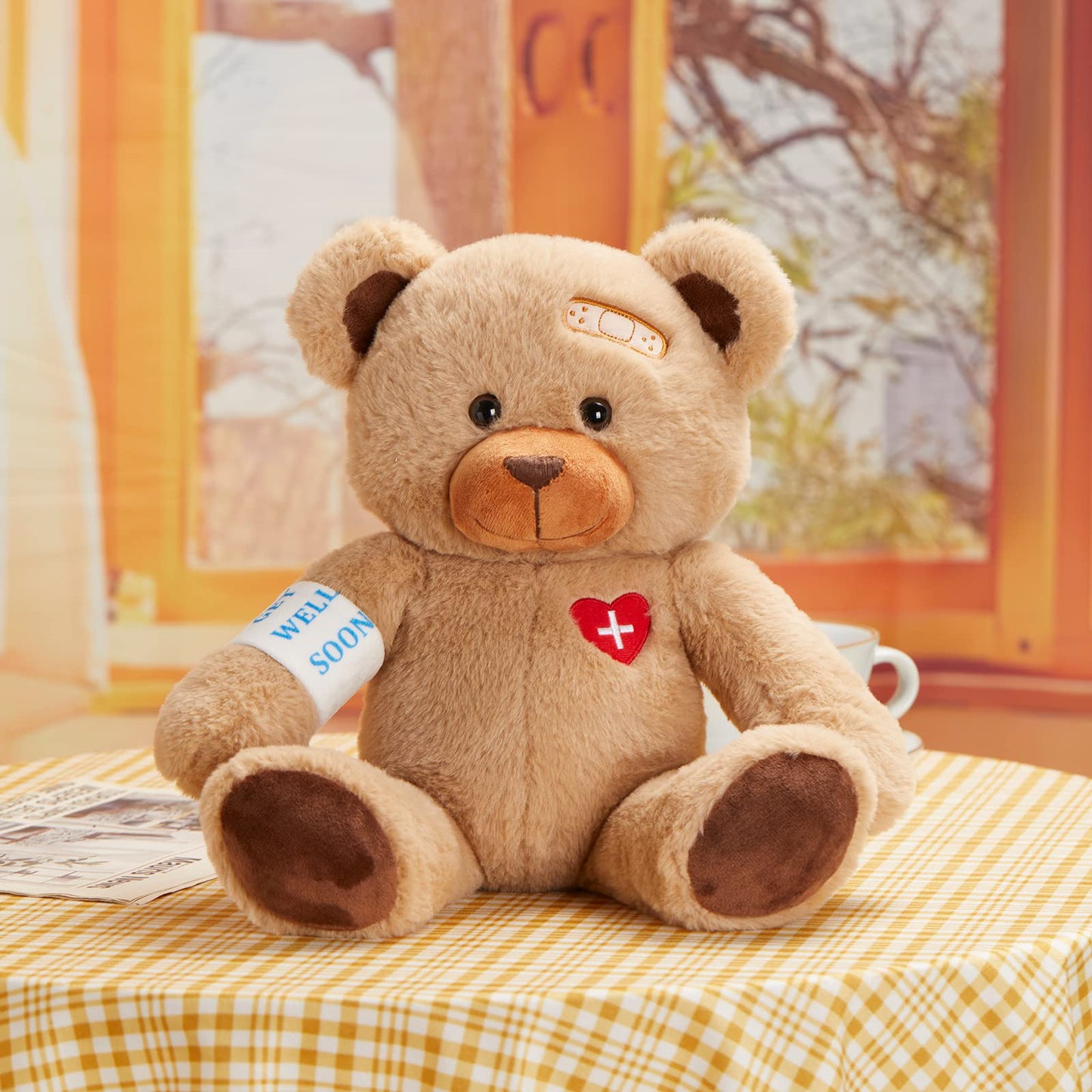 Houwsbaby 31cm Get Well Soon Teddy Bear Stuffed Animal Get Well Soon Bear Stuffed for Kids Women After Surgery Gifts for Kids Broken Arm Teddy Bear Feel Better Bear (Bear)