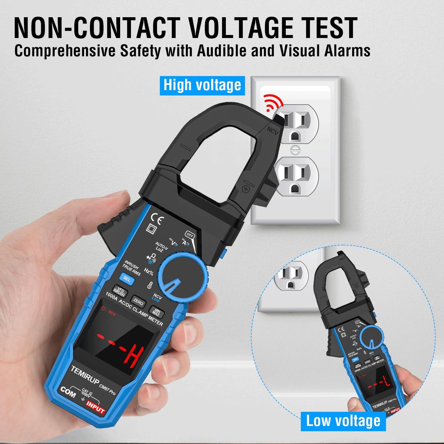 Inrush Digital Clamp Meter Multimeter - TEMIRUP T-RMS 6000 Counts 1000A Amp Voltage Tester with VFD, LOZ, Measures NCV, AC/DC Voltage Current, Continuity Capacitance Frequency Resistance, Temperature