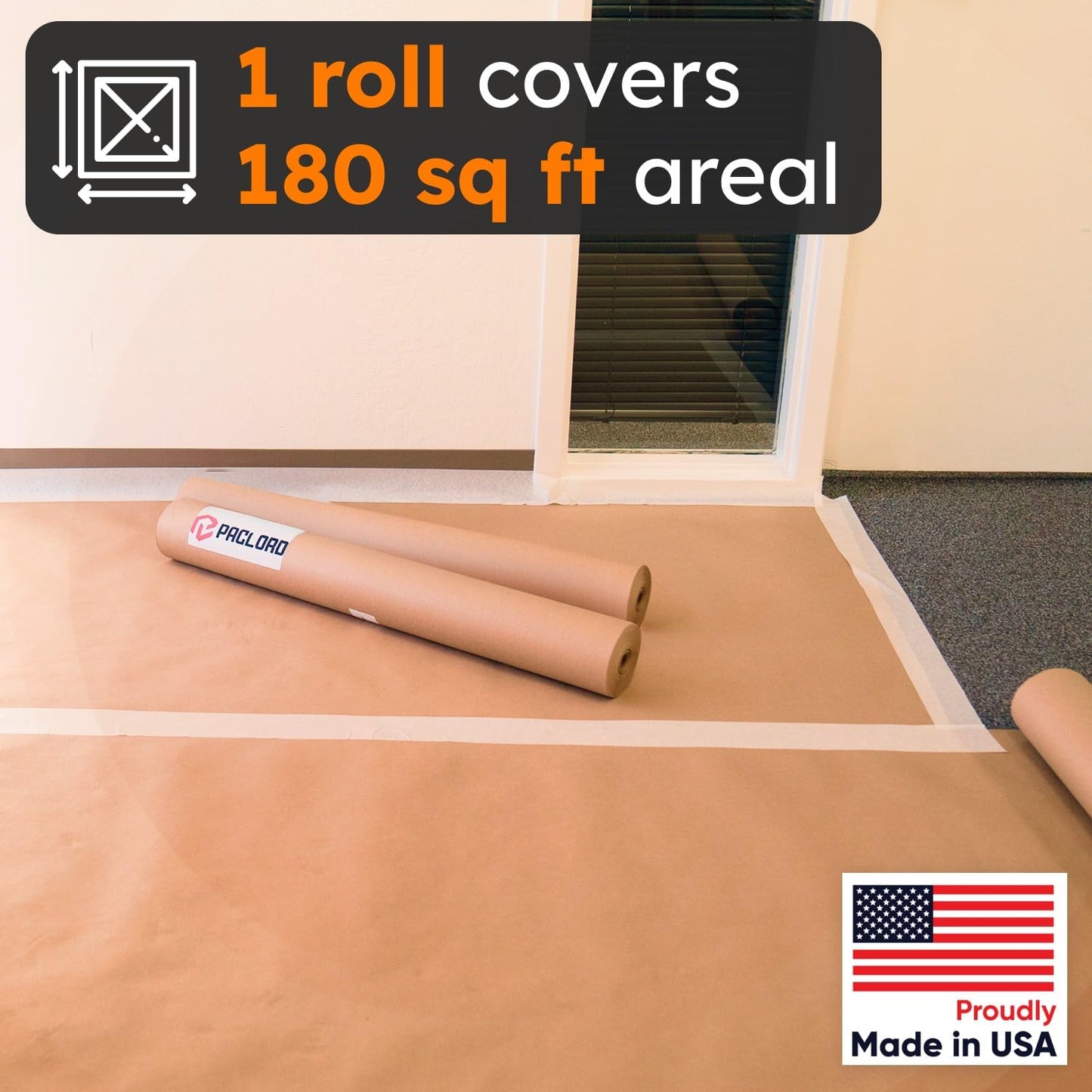 Paclord 12" x 60 Yards (180 feet) Masking Paper Roll (Pack of 4) - Made in USA General Purpose Kraft Masking Paper for Painting - Painters’ Protection from Splatter and Overspray