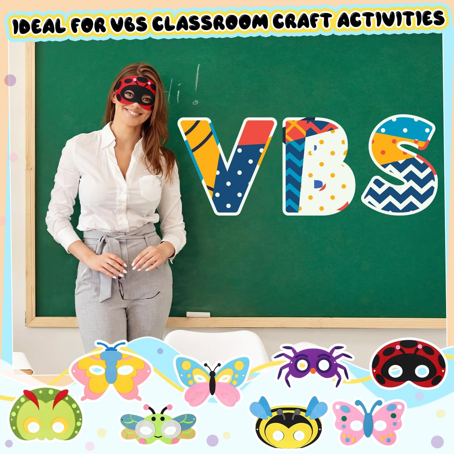 Teyva Daily 40 Pack Vbs Felt Mask Craft Kit Vbs Themed DIY Party Supplies Spring Bugs Masks Art Sunday School Classroom Home Activities Supplies Insect Dress up Birthday Accessory