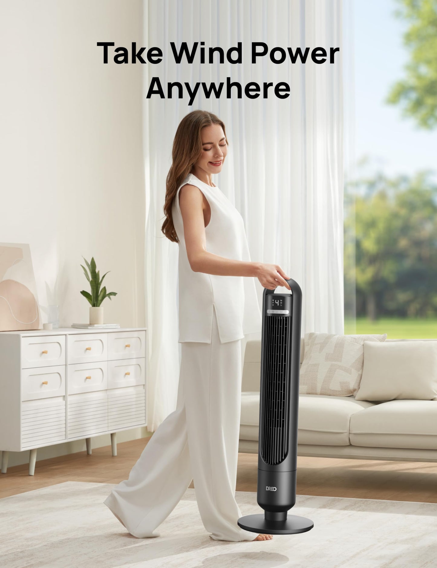 Dreo Tower Fan for Bedroom, 90° Oscillating Standing Fans for Room with 4 Speeds, 3 Modes, 28dB Quiet for Sleep, 25ft/s Velocity, 8H Timer, Remote, Living Room, Office, Home, Black