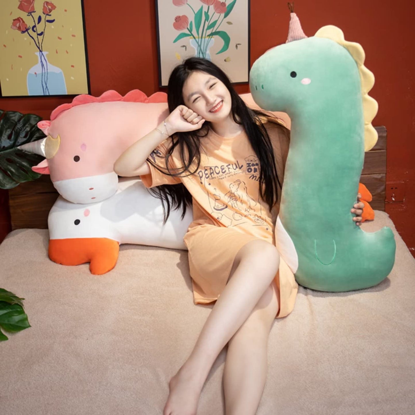 PEACHCAT Cute Long Giraffe Plush Pillow Kawaii Giraffe Stuffed Animal for Girls and Boys Yellow 35.4"