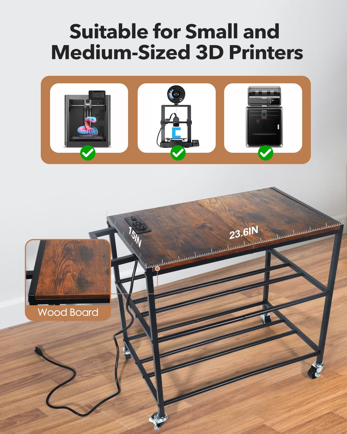 3D Printer Stand with Filaments Storage,Suitable for Small 3D Printers,3D Printer Table/Cart/Desk Suitable for Workshops, Homes and Offices