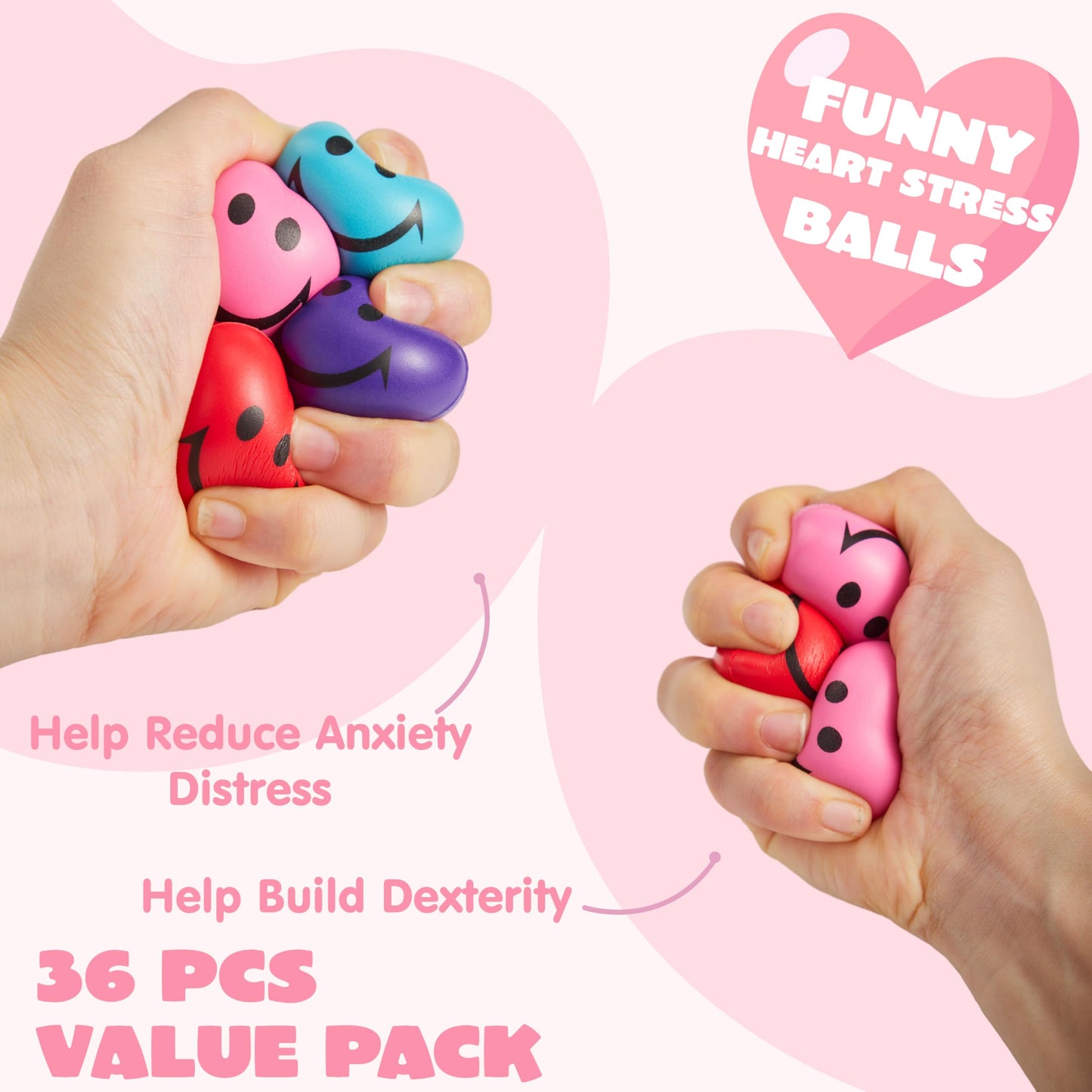 JOYIN 28 Packs Heart Shape Stress Balls with Cards, Stress Relief Fidget Toys for Valentine Party Favors & Classroom Prizes