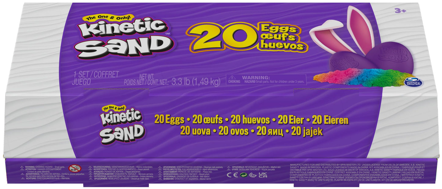 Kinetic Sand, 20-Pack Eggs, Easter Basket Stuffers, Includes 3.3lbs (3 Colors) Moldable Play Sand for Egg Hunts, Sensory Toys, Party Favors & Goodie Bags