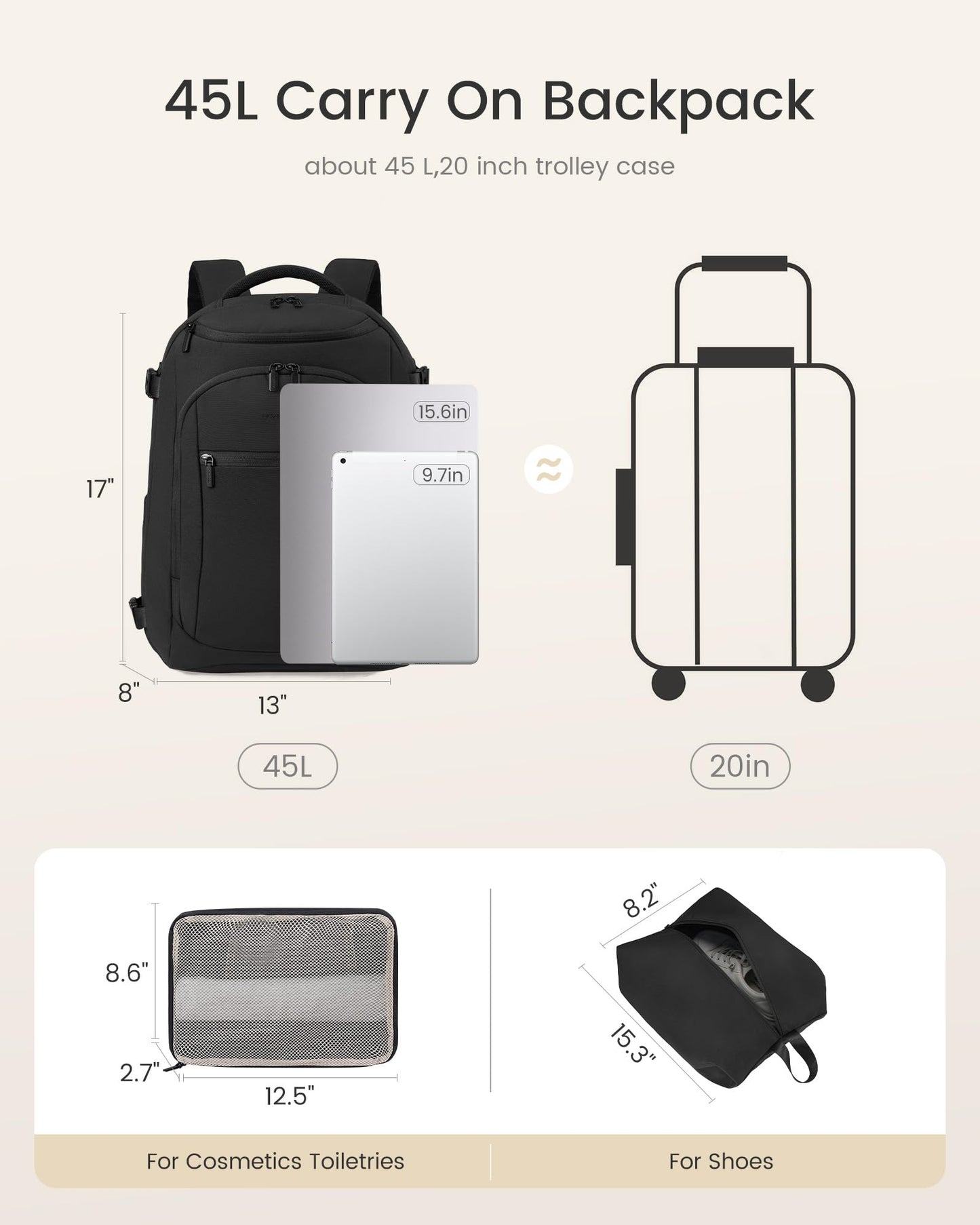 LOVEVOOK 40L Travel Backpack for Women & Men,Airline Approved Carry On Backpack with 3 Packing Cubes,TSA Waterproof Personal Item Bag,Weekender Overnight Essentials Backpacks fits 18" Laptop