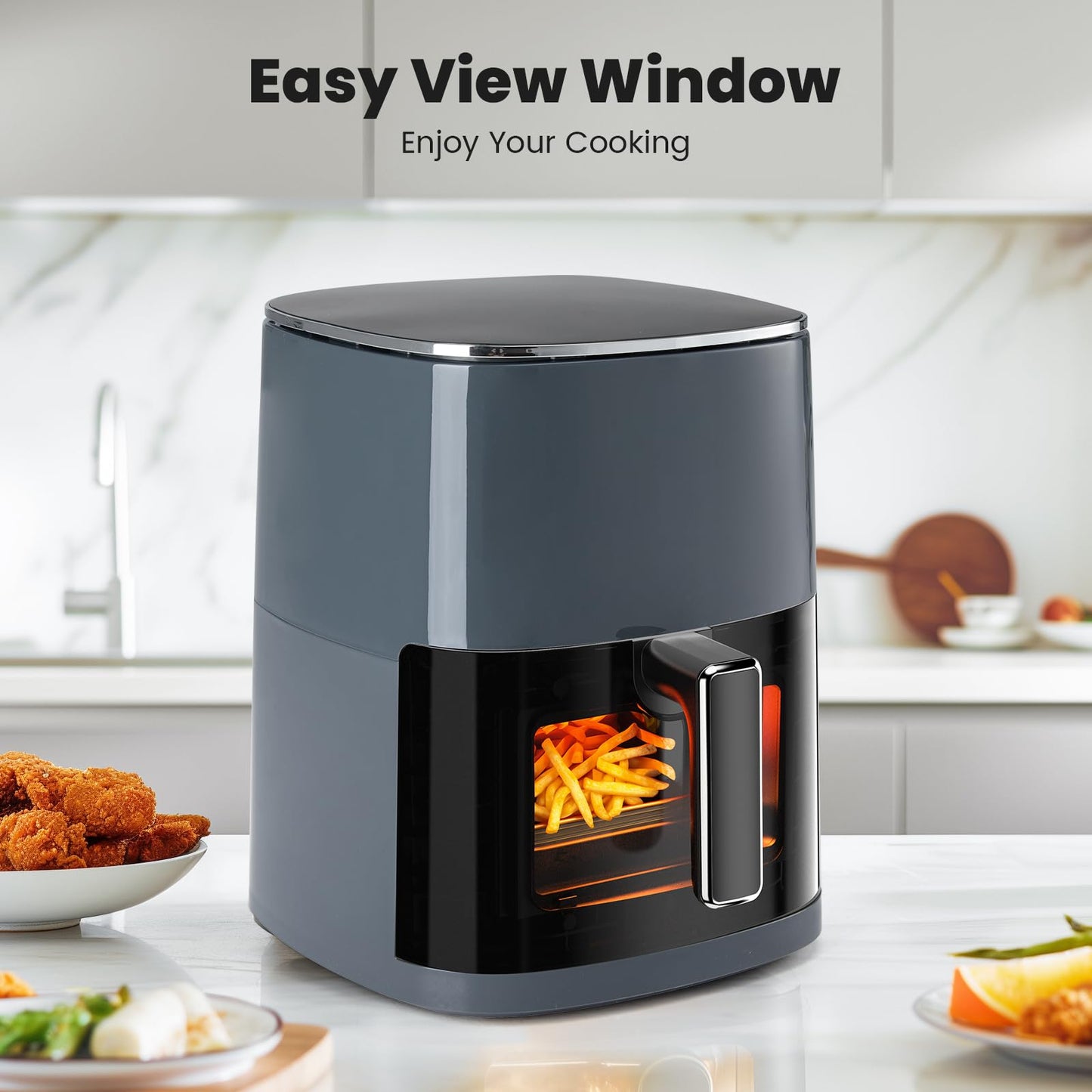 OLIXIS Air Fryer 6 Quart with Window Square Air Fryer 12-in-1 Air Fry, Roast, Reheat, Dehydrate, Bake, Steam, Fries, Custard, Chicken, Wings, Sea Food, Vegetabels,400F