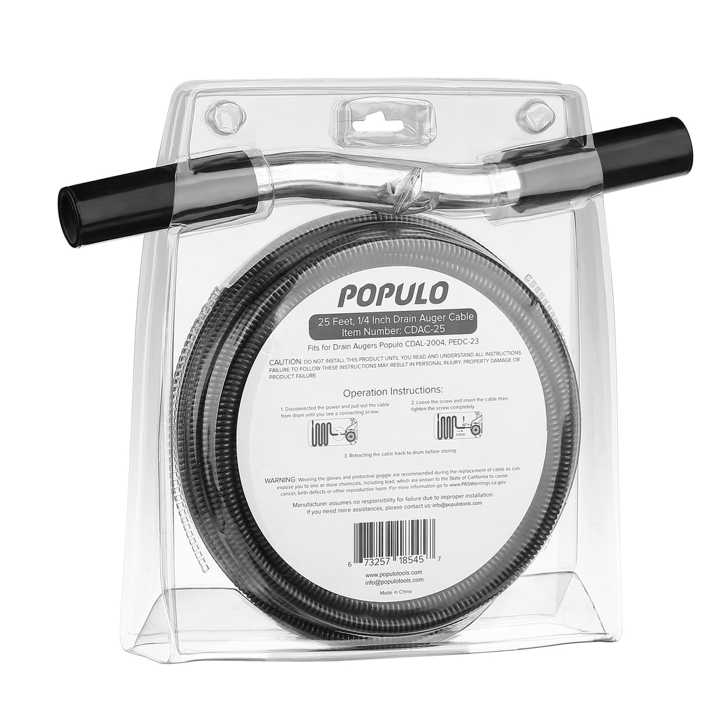 POPULO 25FT Replaceable Cable, Compatible with POPULO Electric Drain Auger(CADL-2004, PEDC-23), Supports Manual Operation.