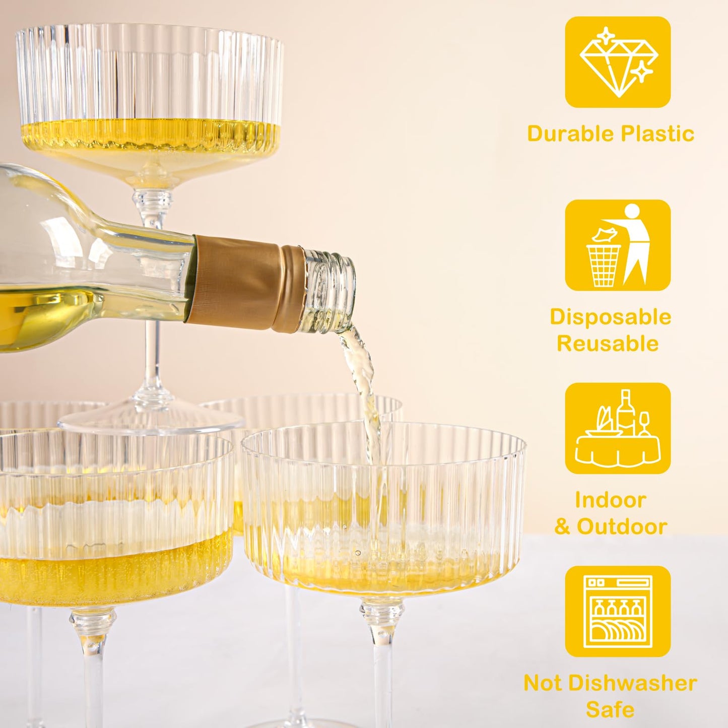 LIYH 20 Pcs Plastic Champagne Glasses 10 Oz Cocktail Coupe Glasses Champagne Flutes Plastic Coupe Cups Disposable Martini Cups Perfect for Bar Cocktails Martinis Parties