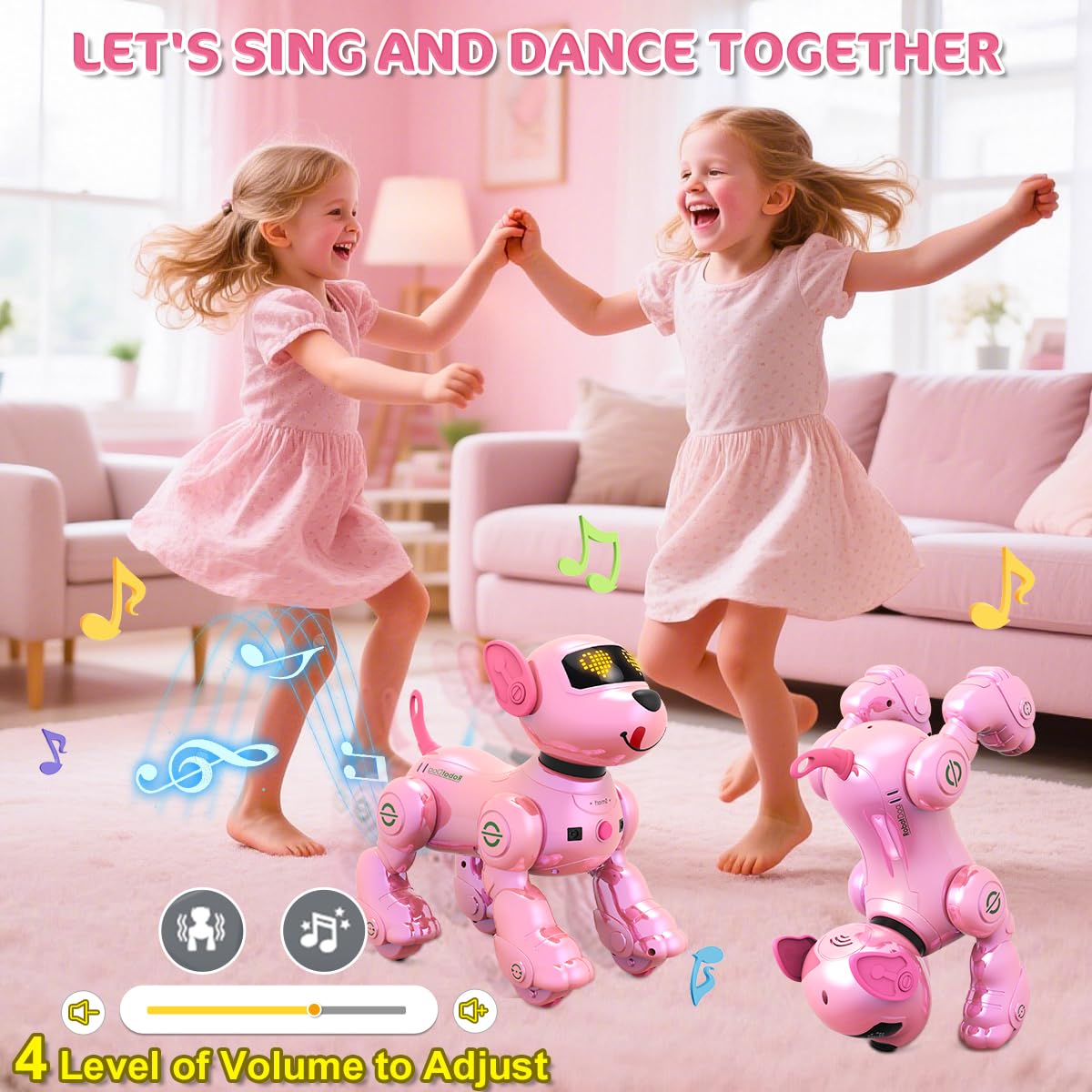 VATOS New Kids Smart Remote Control Robot Dog,17 Fun Interactive Functions Intelligent Programmable Kids Robotic Puppy with 2 Batteries, Singing Dancing Walking Robot Dog Toy for Girls 3-8 Year Pink