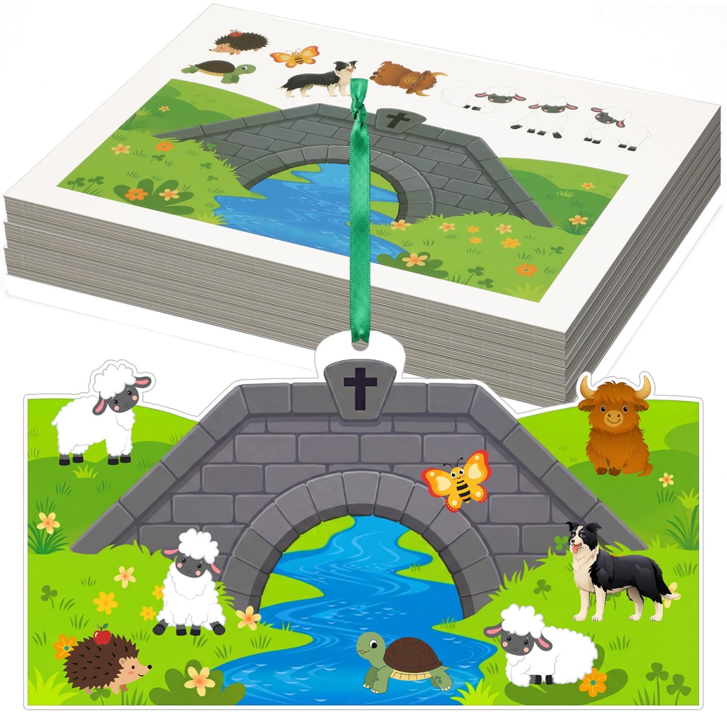 MotiMind 48 Pack 2026 Emerald Isle Craft Kits for Vbs 7.87 Inch Pastoral Countryside Hanging Decor with Animal Stickers Farm Theme Craft Set for Sunday School Church DIY Present Hanging Decoration