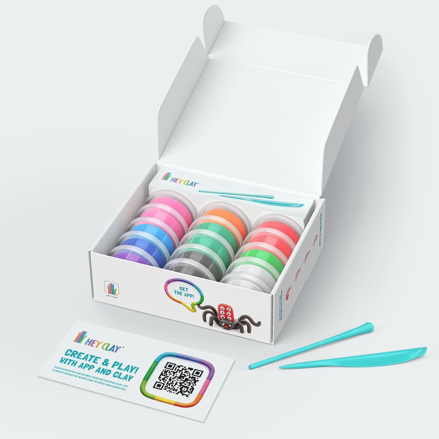 HEY CLAY - Insect Set - Colorful Dry Clay Kit for Kids - 15 Cans & Carving Tools with Fun Interactive Instructions App, Multi-Color