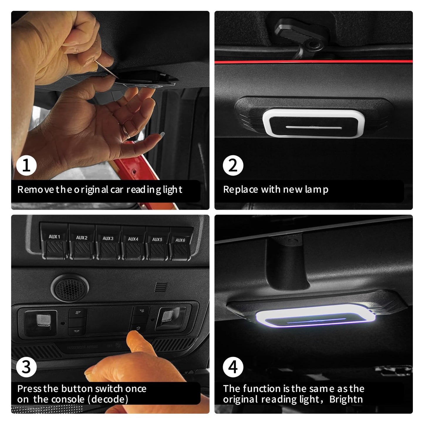 Aigmux Rear Ceiling Lights Compatible for Ford Bronco 2021-2024 4 Door Back Trunk LED Roof Top Lamp White Reading Lights W/Touch Switch