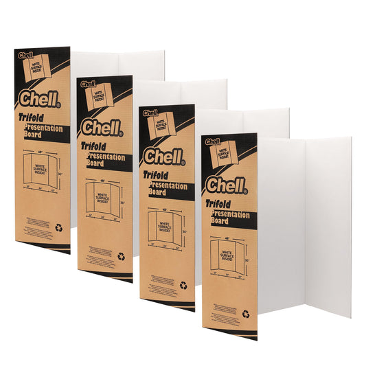 Chell 36" x 48" Large Trifold Poster Board, 4 Pack, White Corrugated Project Boards for Science Fair, School Projects, Event Displays and Business Presentations