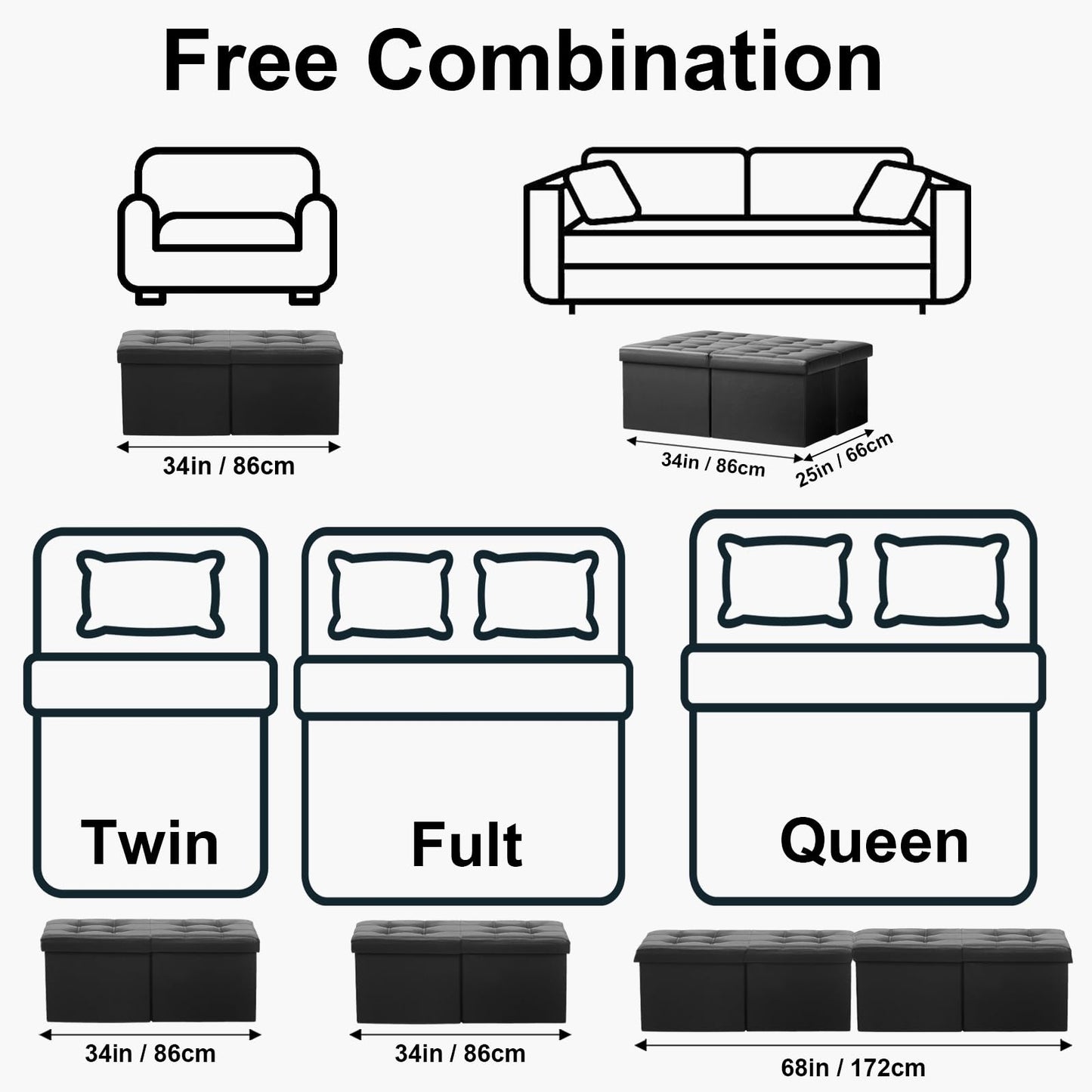 AmasSmile Footrest Ottoman Bench with Storage,34Inch Black Leather Footstool, Coffee Table, Padded Seat, Storage Chest,Blanket Store with Flipping Lid for Livingroom and Bedroom
