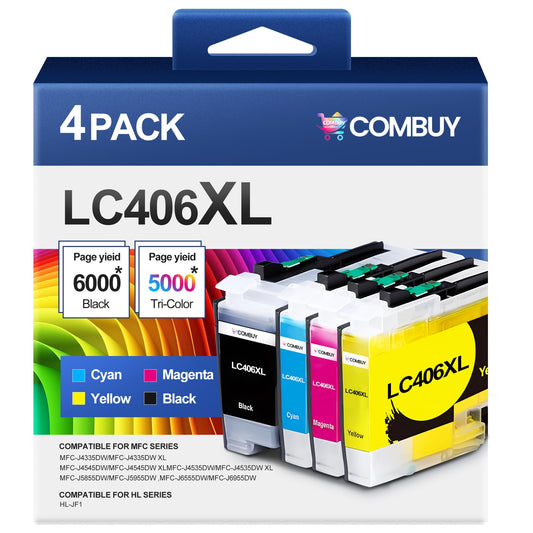 LC406XL Ink Cartridges High Yield Compatible for Brother LC406 Ink Cartridges LC406XL use with Brother MFC-J4335DW MFC-J4535DW MFC-J5855DW MFC-J6555DW Printer (Black Cyan Magenta Yellow 4 Pack)
