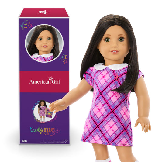 American Girl Truly Me 18-inch Doll #128 w/Green Eyes, Blk-Br Hair, Lt-to-Med Skin & Warm Undertones + Freckles, for Ages 6+