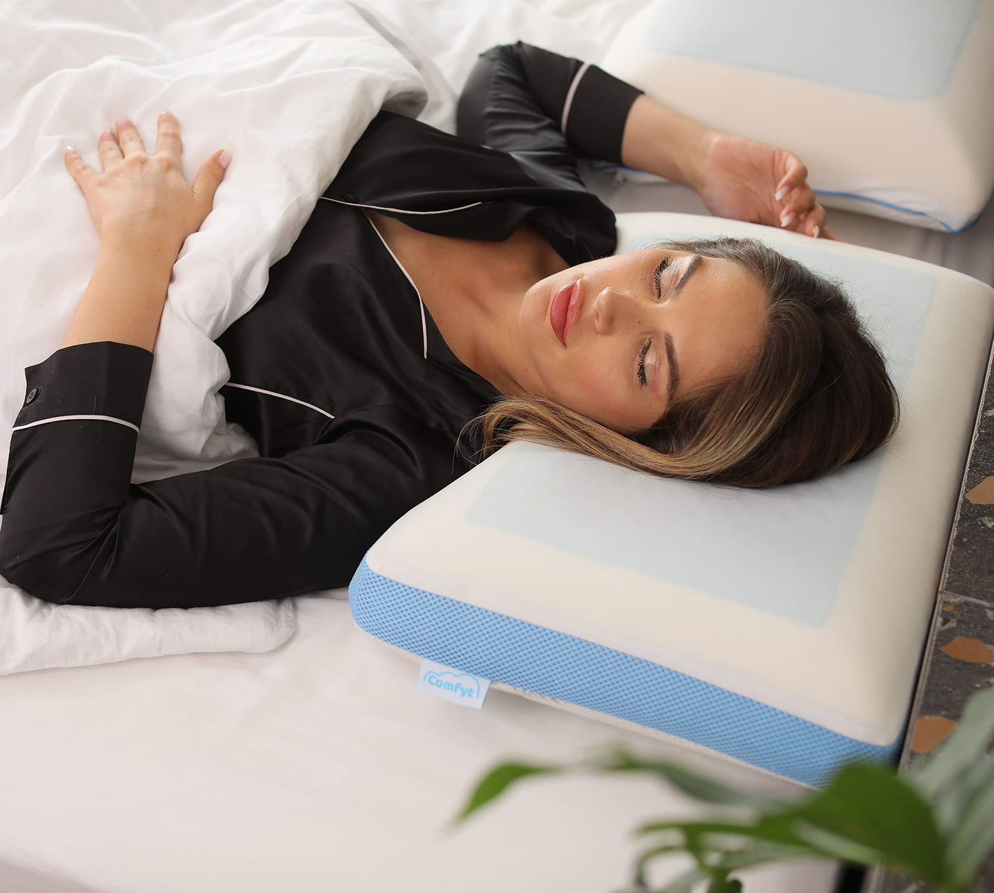 Comfyt Cervical Pillow Cooling Orthopedic Memory Foam Pillows for Back Stomach Side Sleeper - Sleeping Travel Neck Gusseted Bed Pillow Gel Layer Provides Coolness Removable Washable Cover